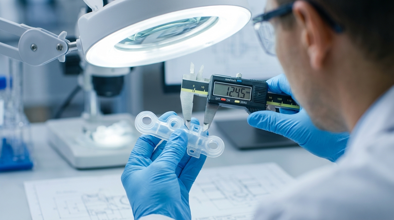 Image: Precision LSR part quality inspection using digital calipers