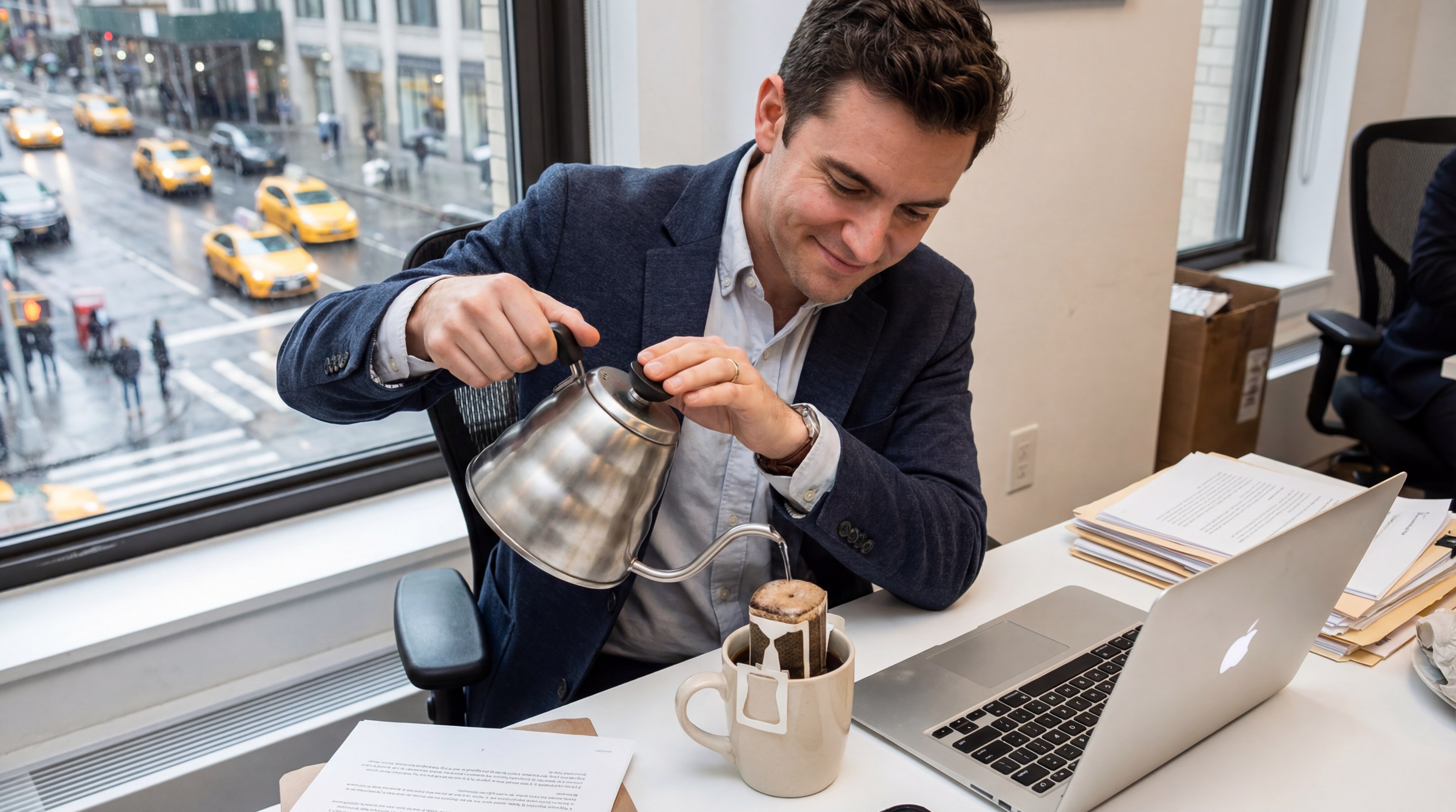 Office professional brewing pour over coffee