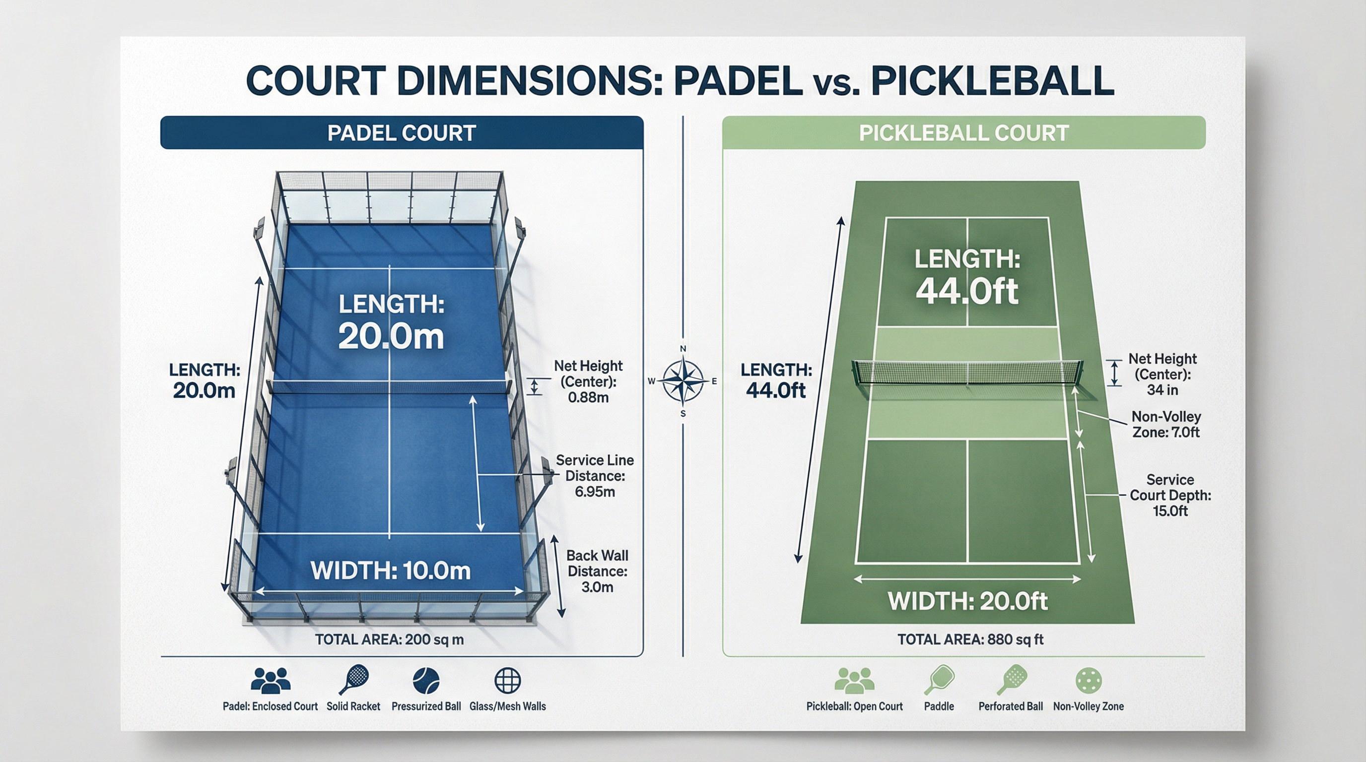 Padel vs Pickleball Dimensions