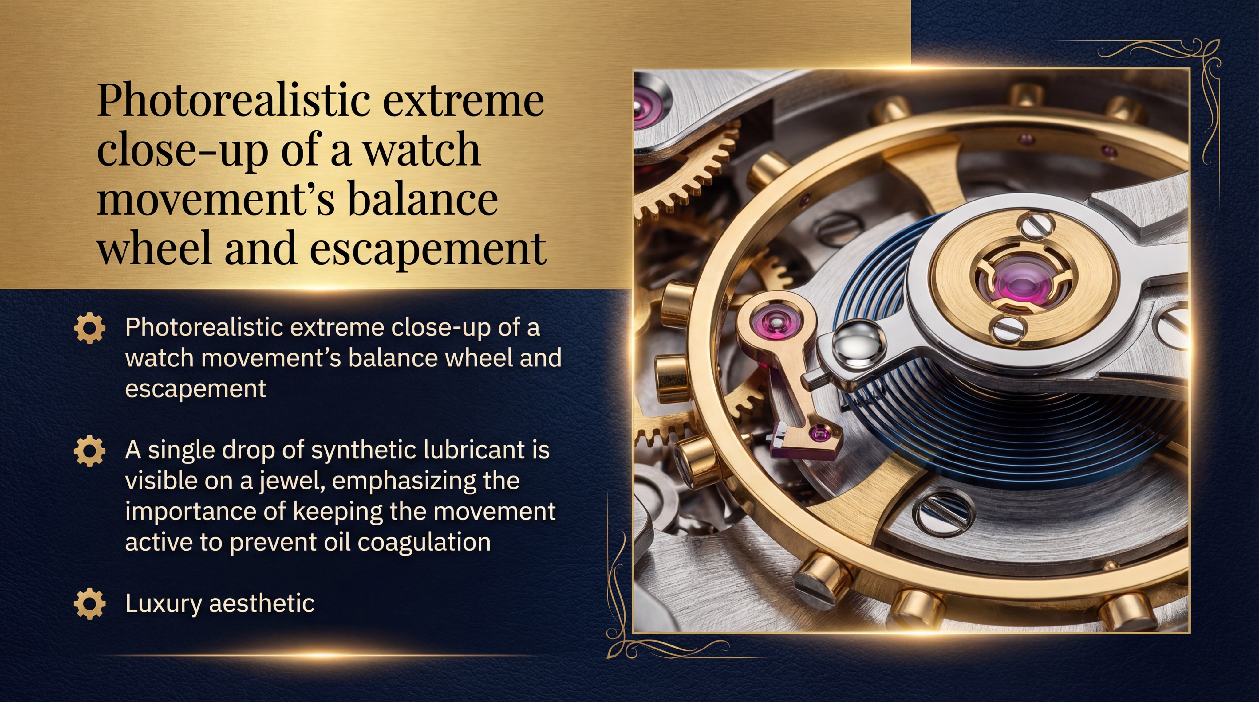 extreme close-up of a watch movement balance wheel with synthetic lubricant