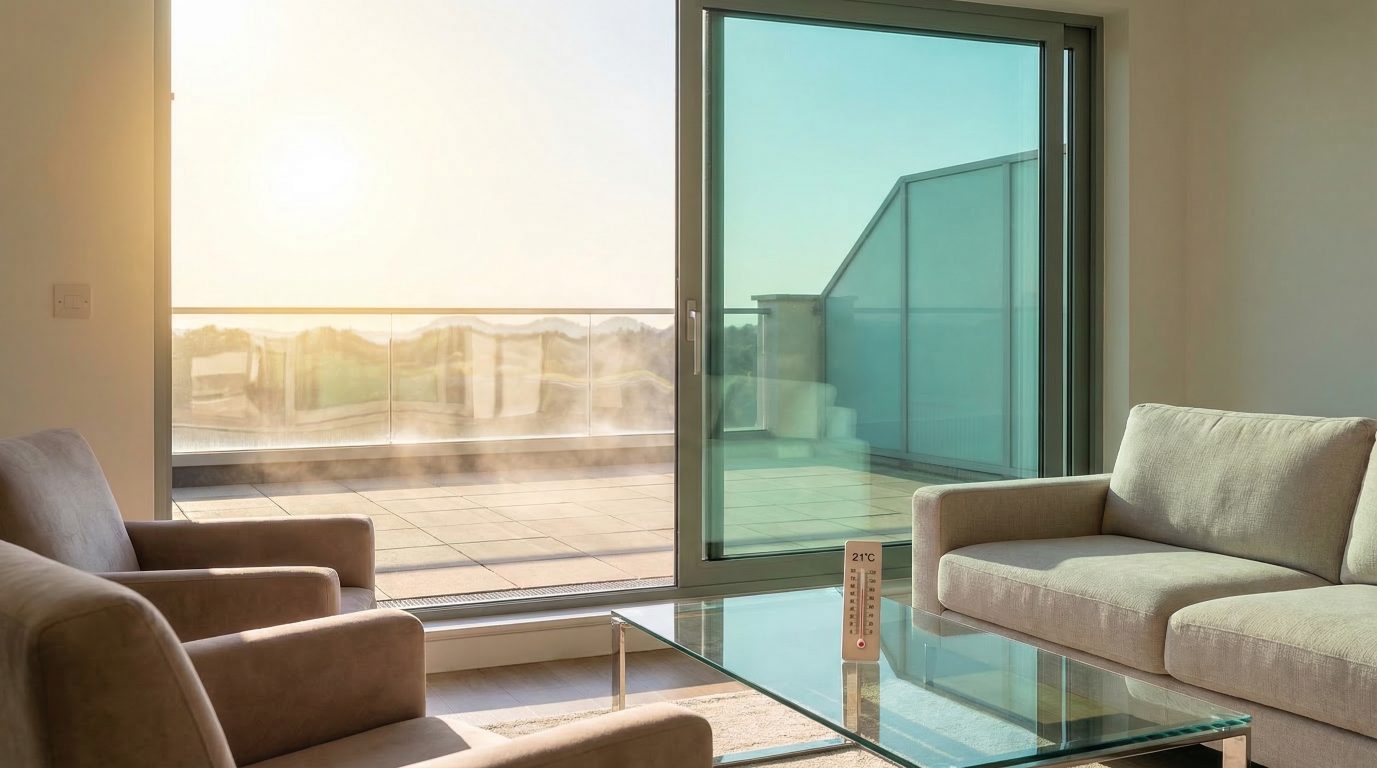 sun drenched living room interior