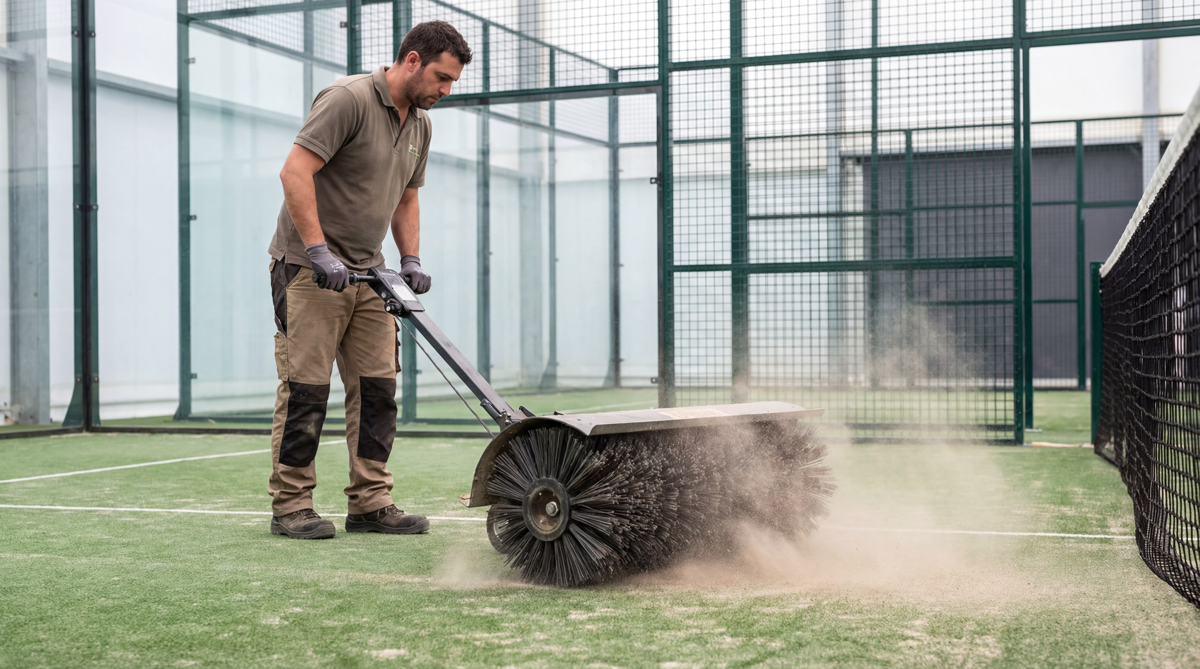 padel court maintenance turf brushing