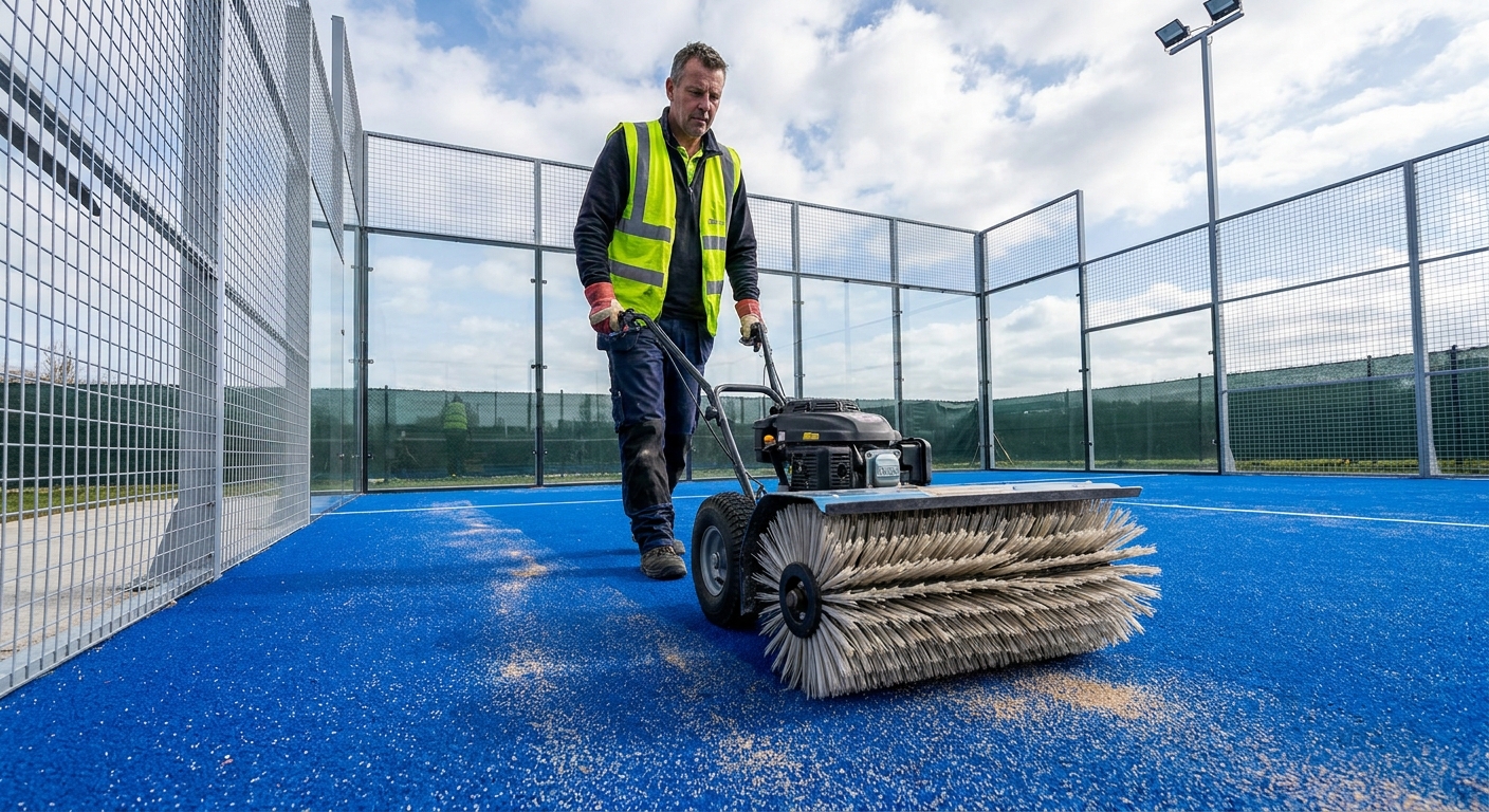 Padel court maintenance worker