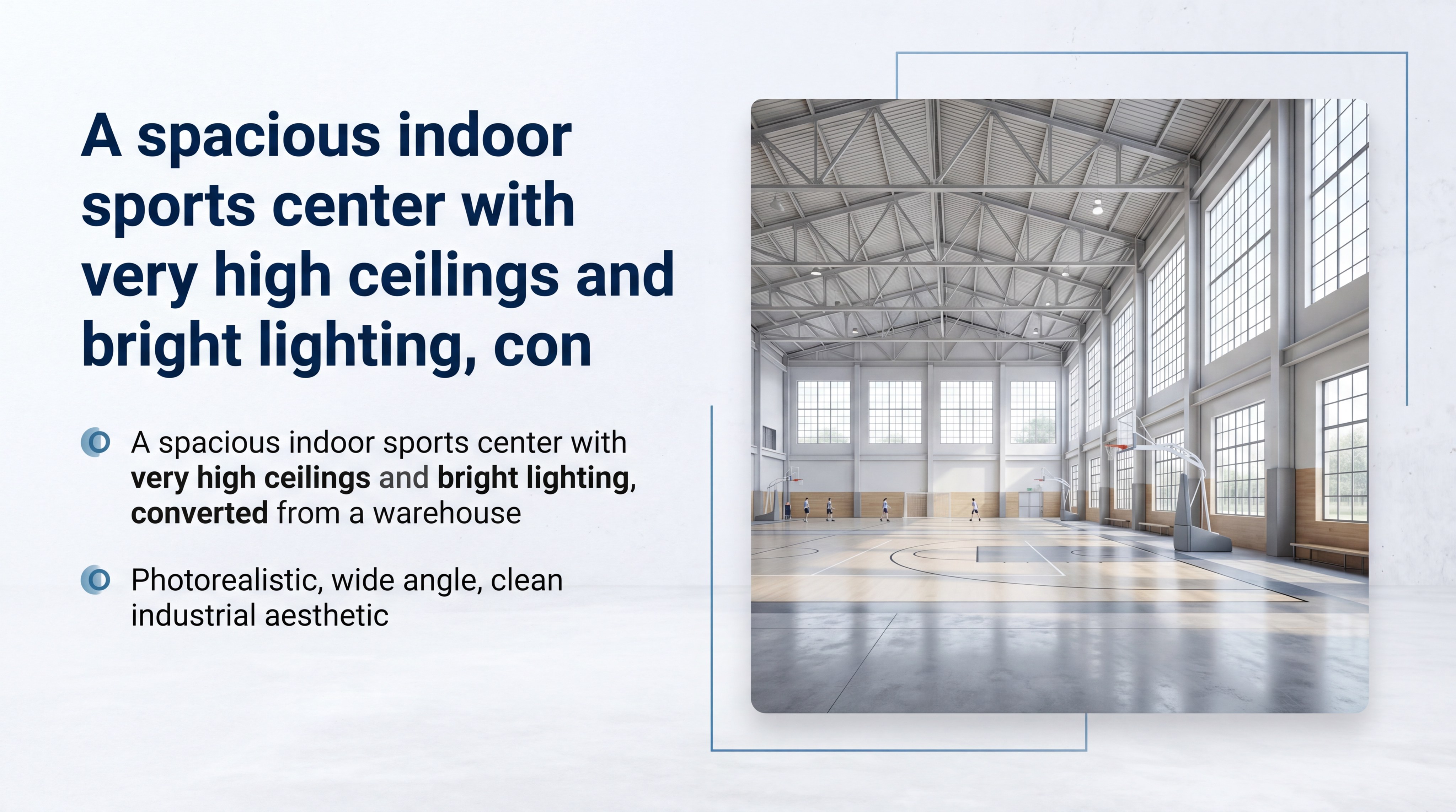 A spacious indoor sports center with very high ceilings and bright lighting, converted from a warehouse