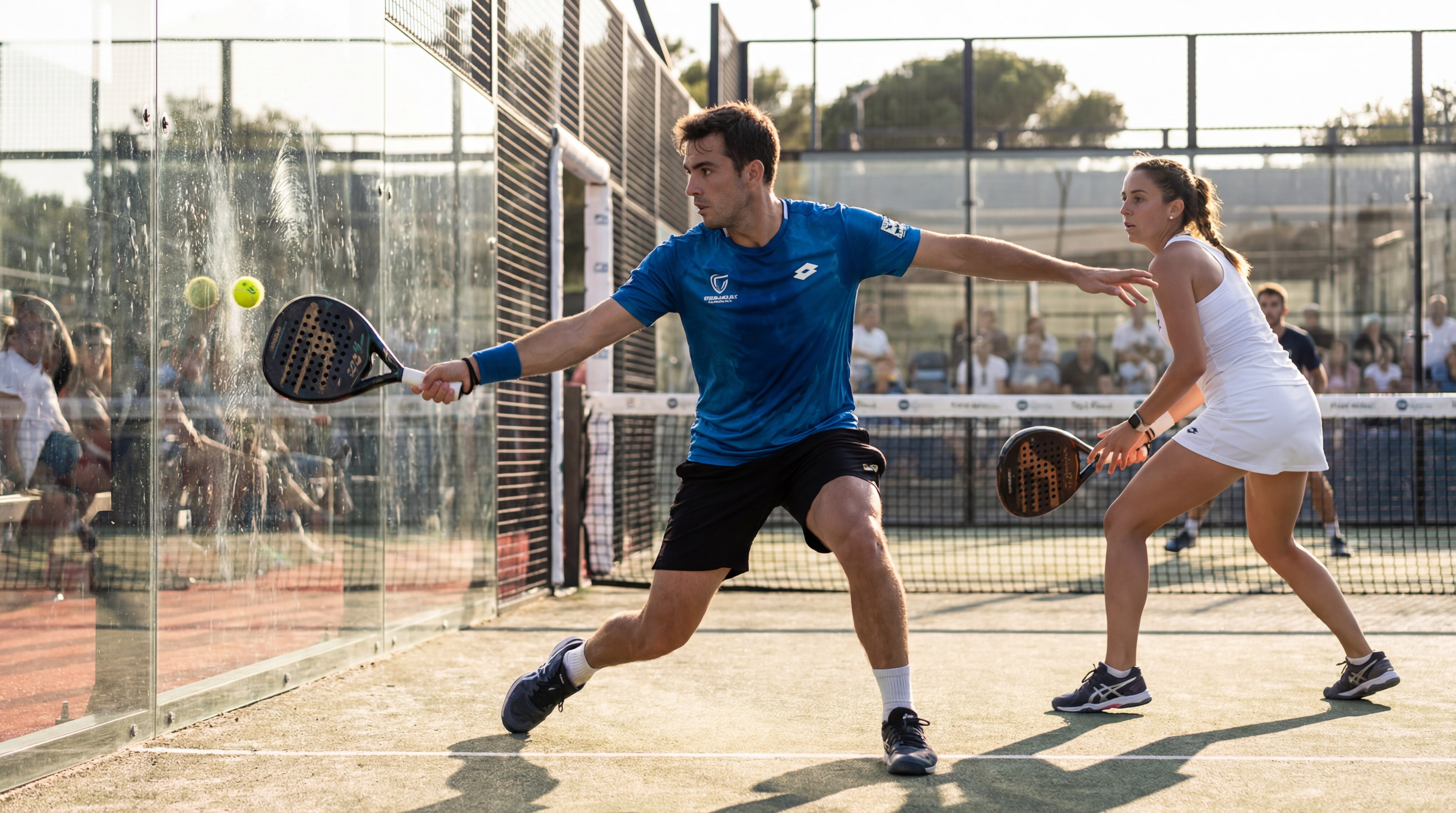 Action shot of doubles padel match