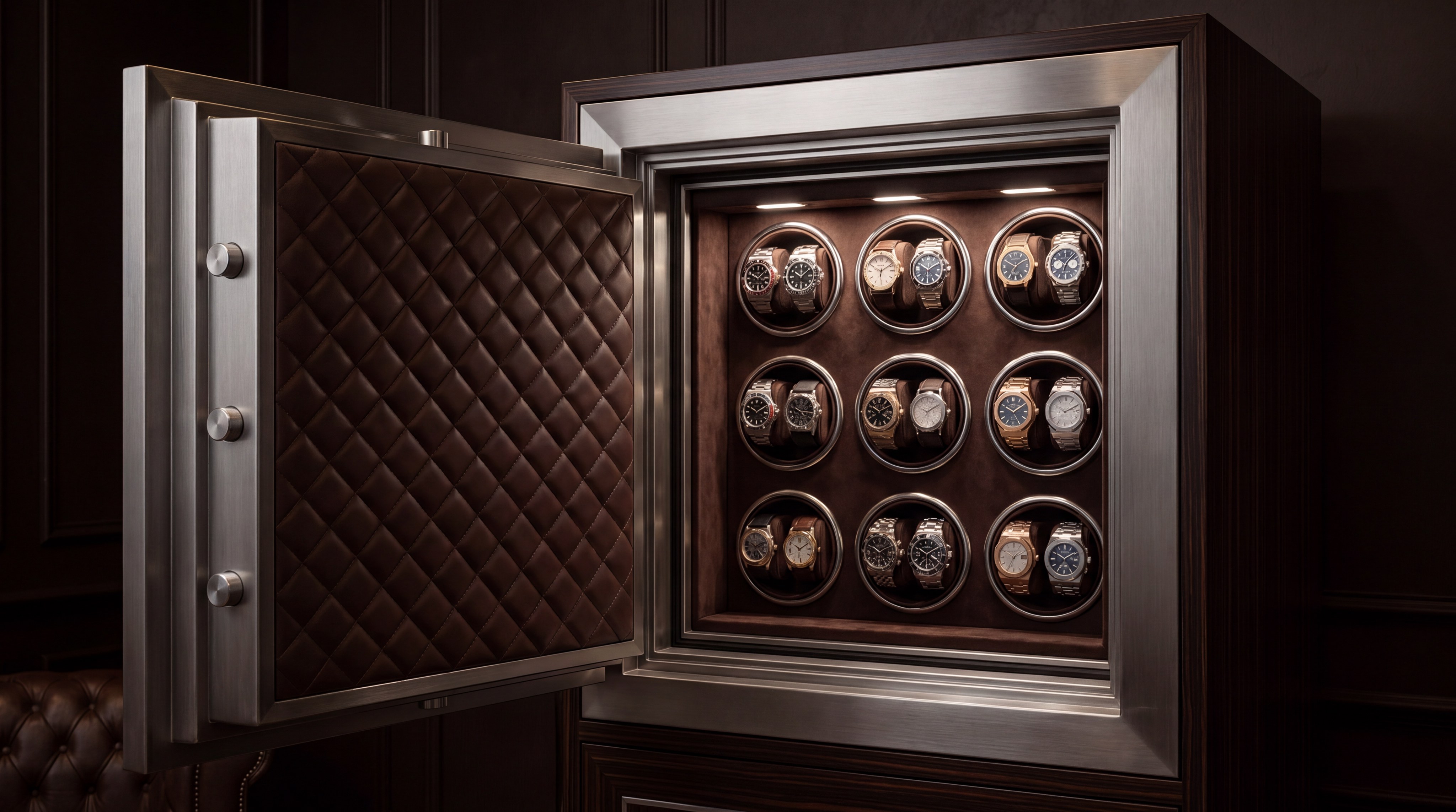 Luxury watch safe with winders and lighting