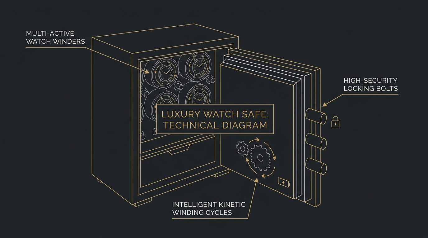 Technical diagram of watch winder safe features