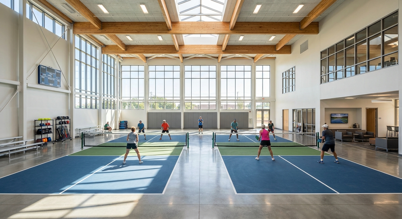 photorealistic indoor pickleball court