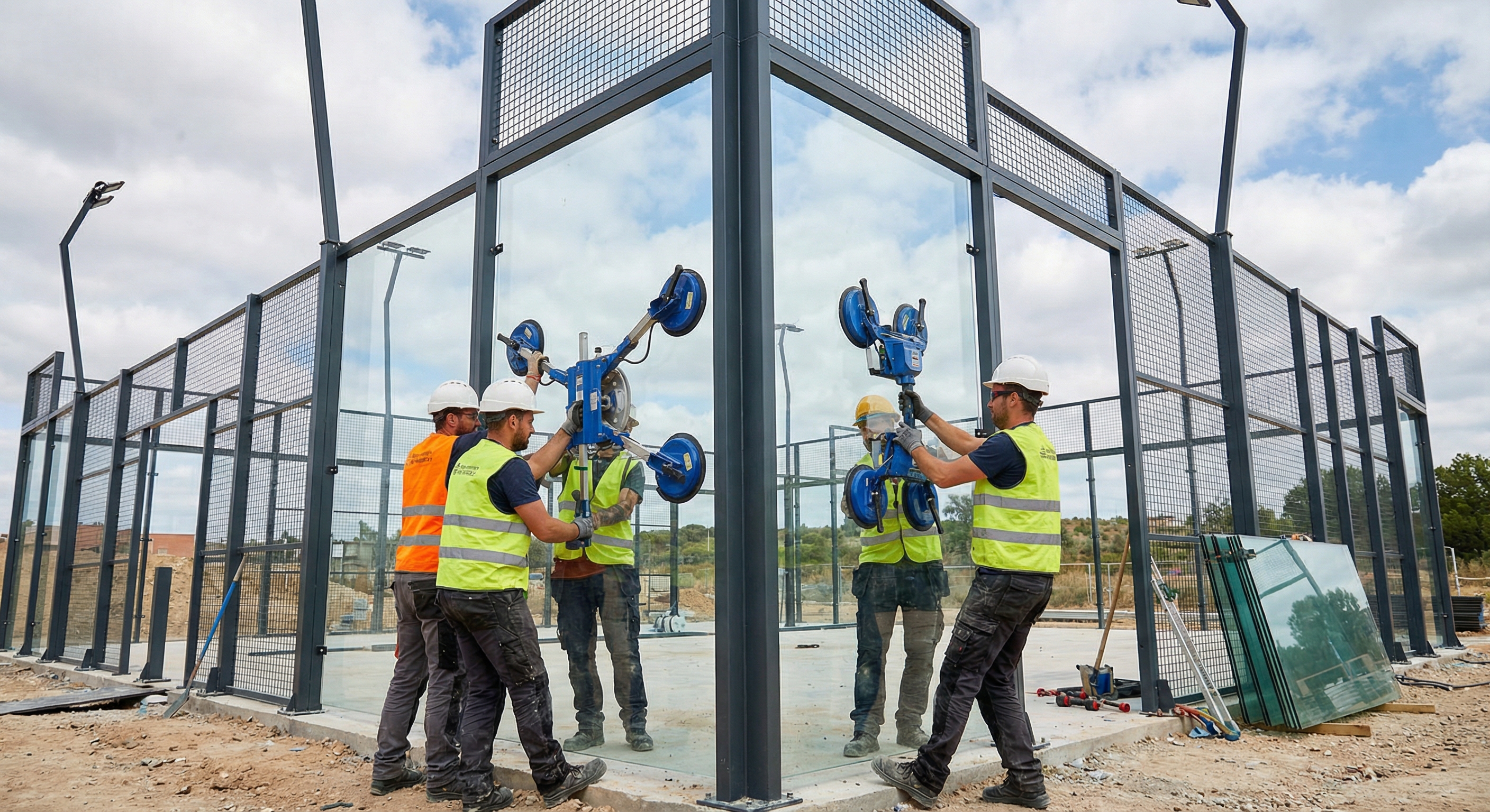 padel court glass panel installation