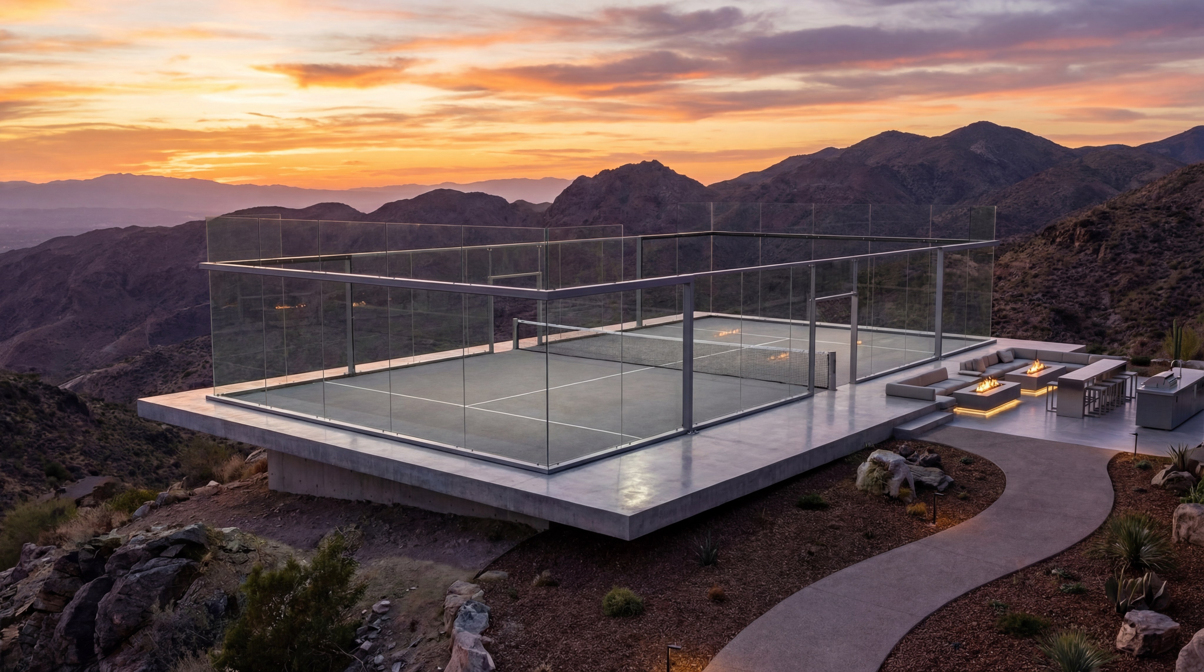 luxury padel court sunset