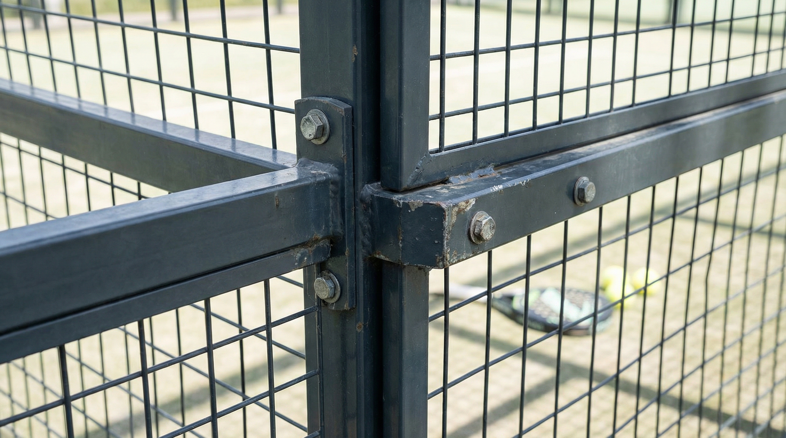 Metallic padel court frame detail