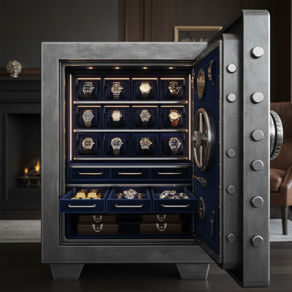 High-end luxury safe with integrated watch winders and jewelry drawers
