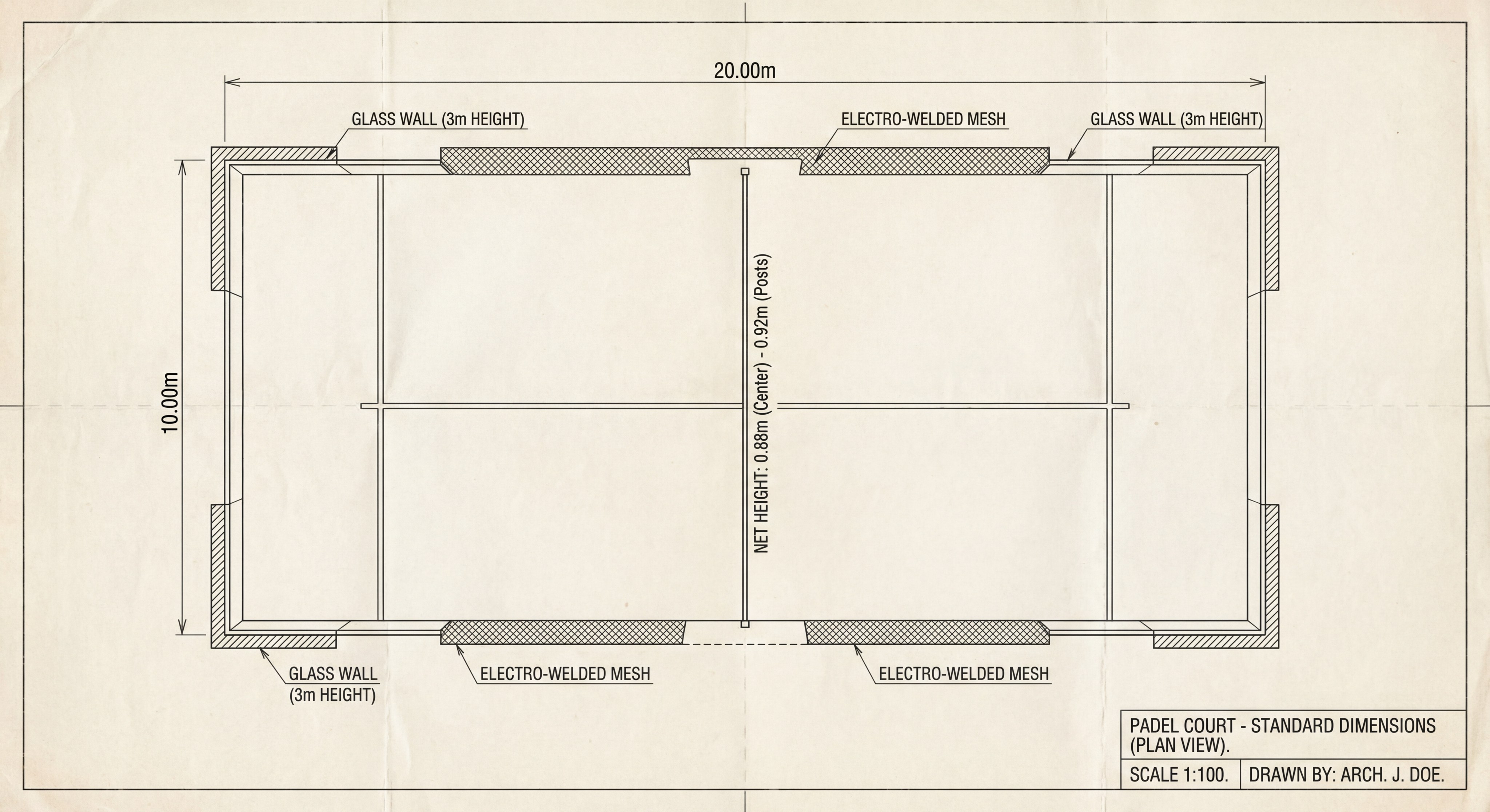 padel court architectural diagram