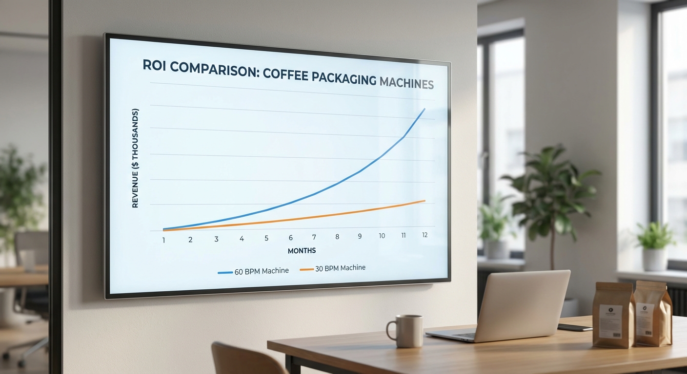 ROI comparison chart for optimizing packaging machine BPM in coffee production