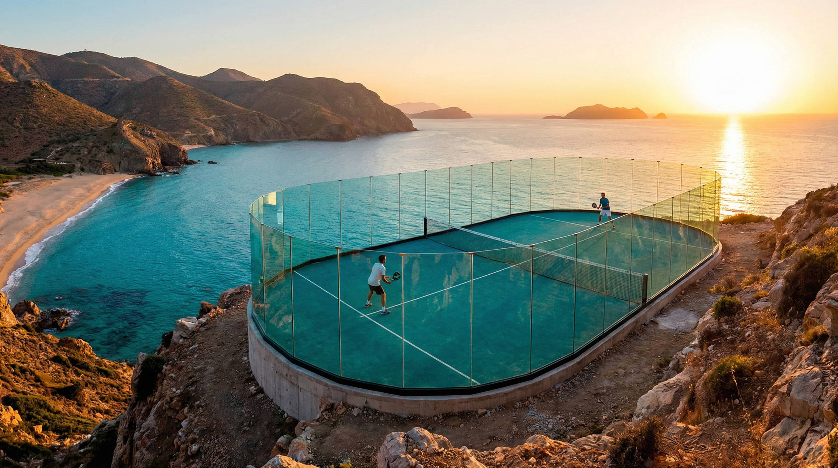 panoramic padel court coastal view