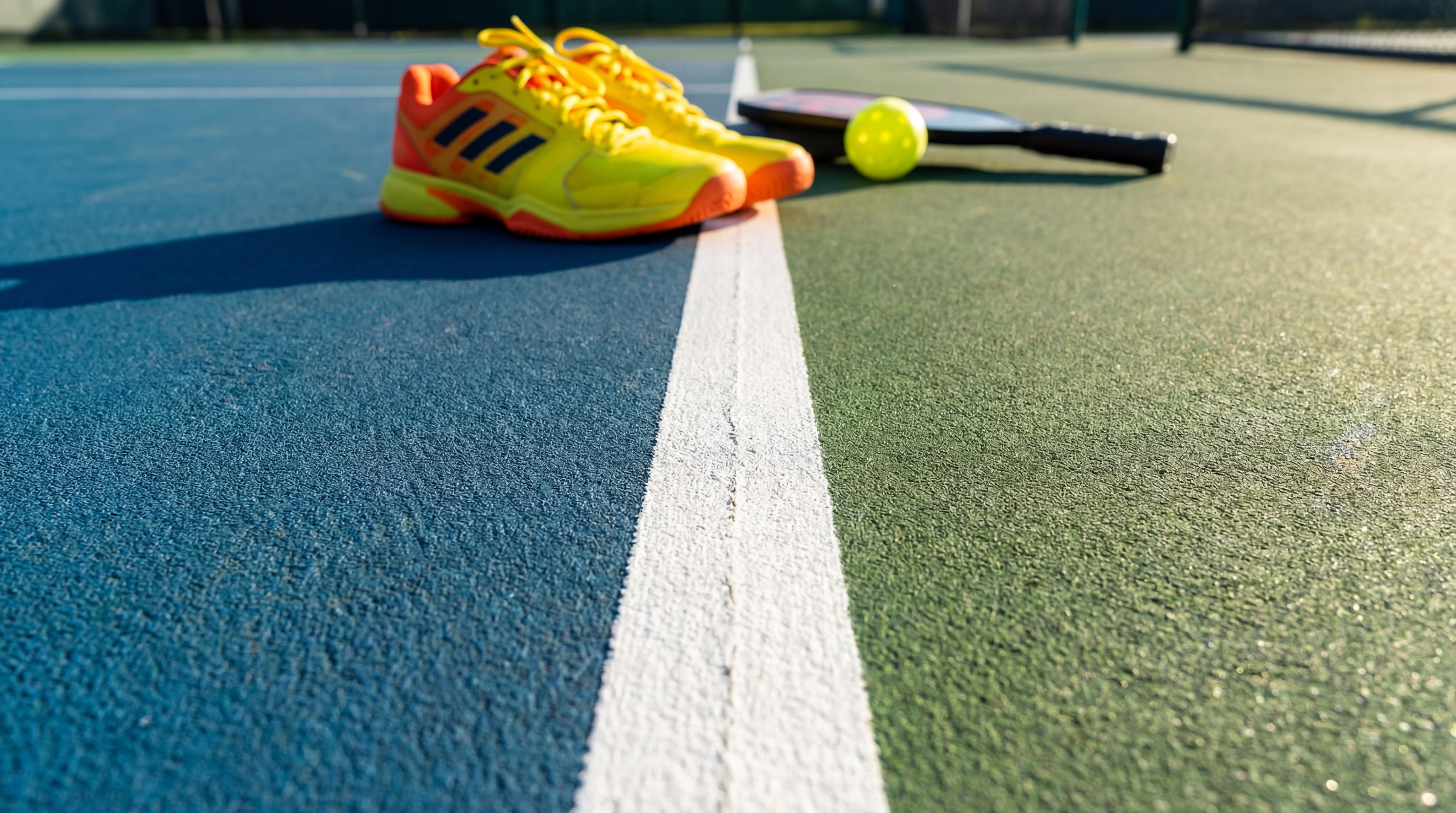 Close-up of the Kitchen line on a pickleball court