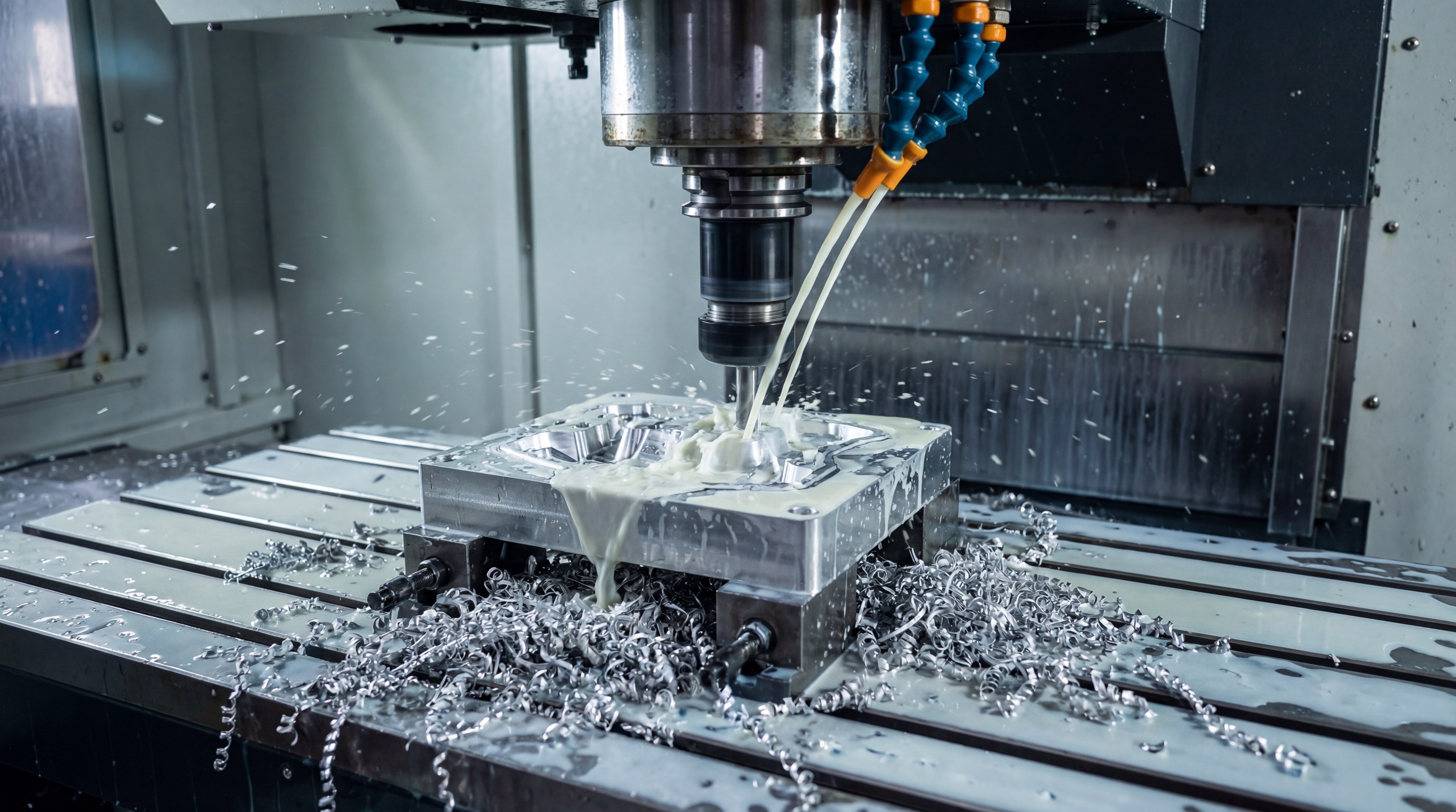 CNC machine fabricating a metal mold for silicone production