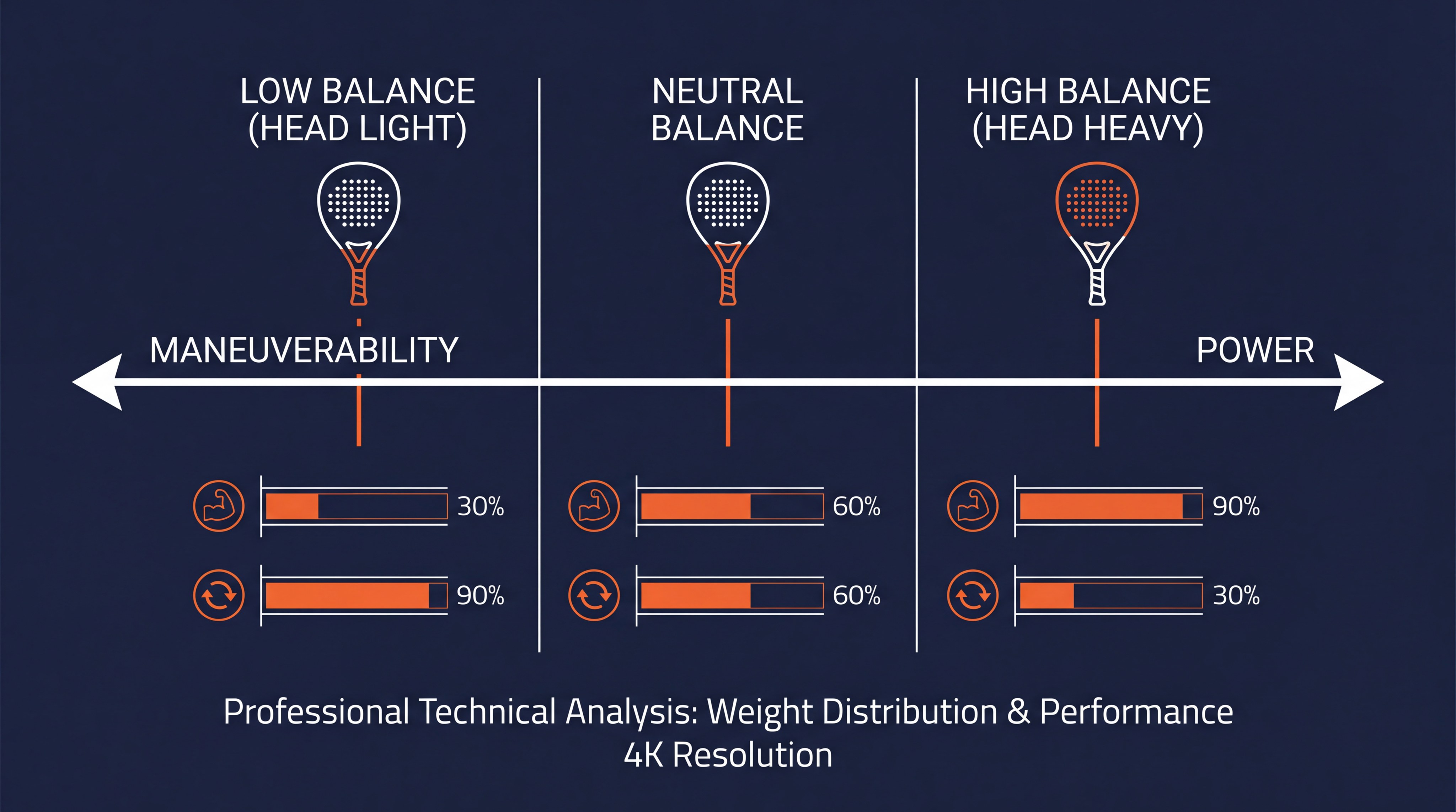 A chart showing the relationship between weight distribution (Low, Neutral, High) and Maneuverability vs. Power