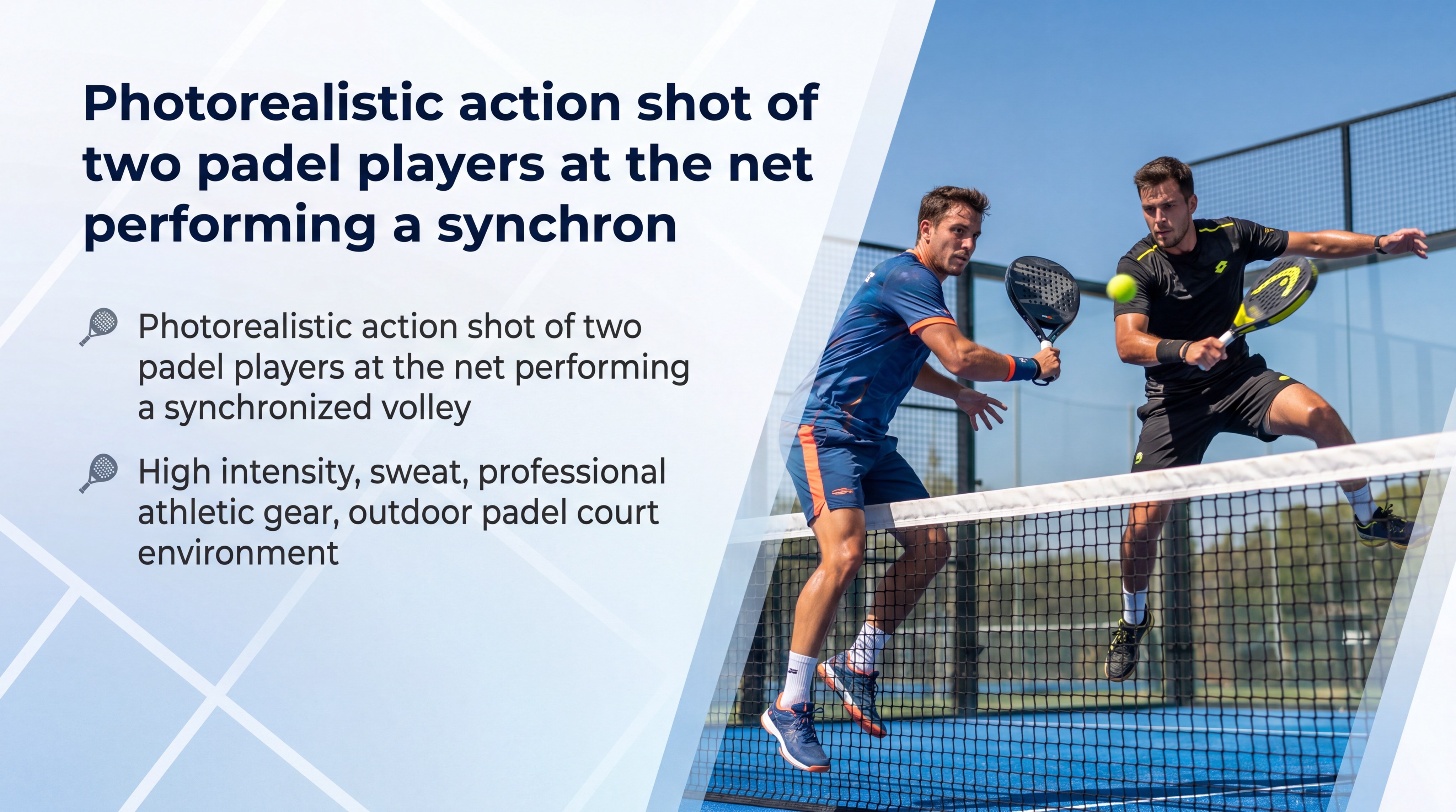 Padel players at the net performing a synchronized volley
