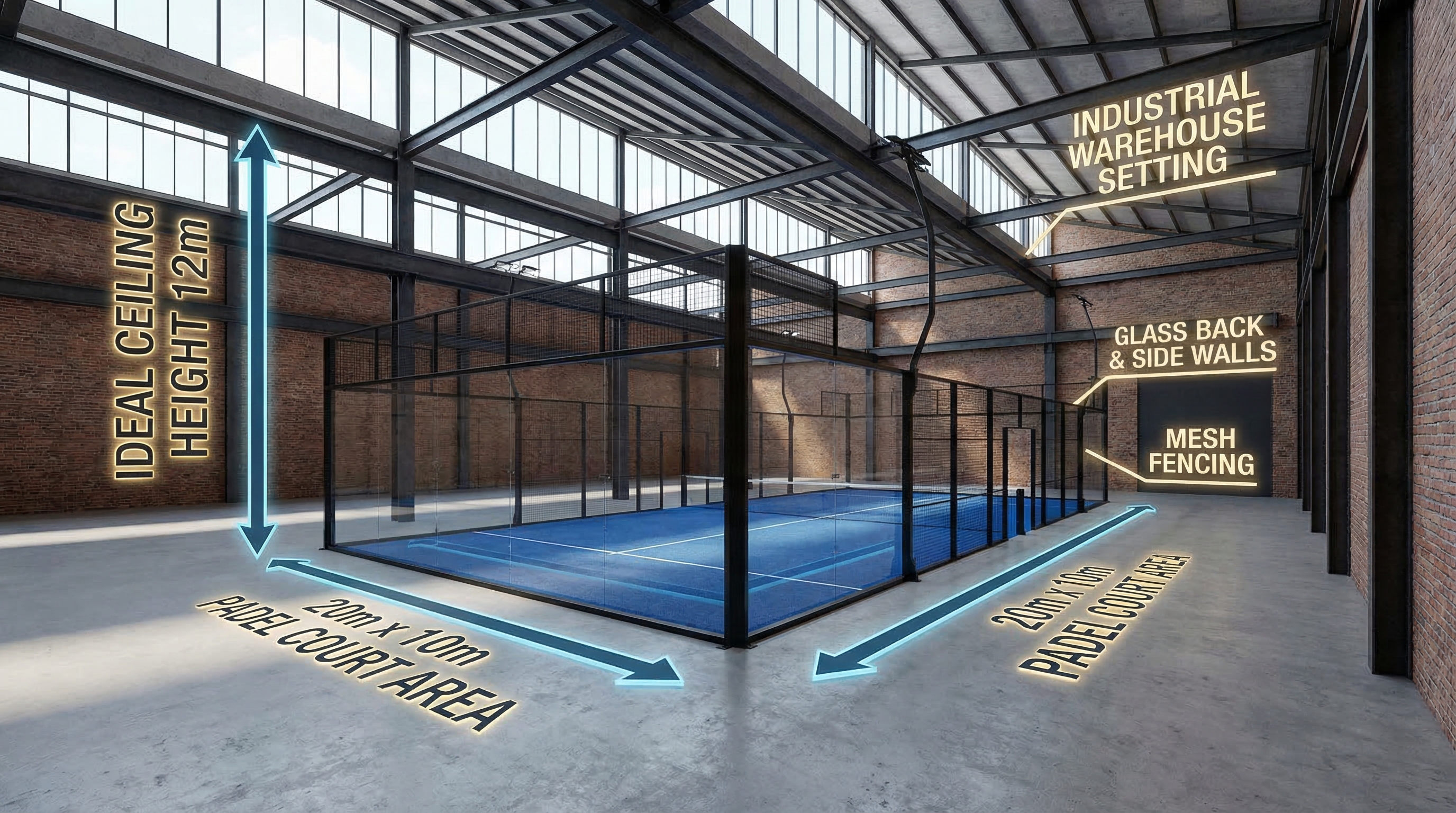 padel court warehouse architectural render