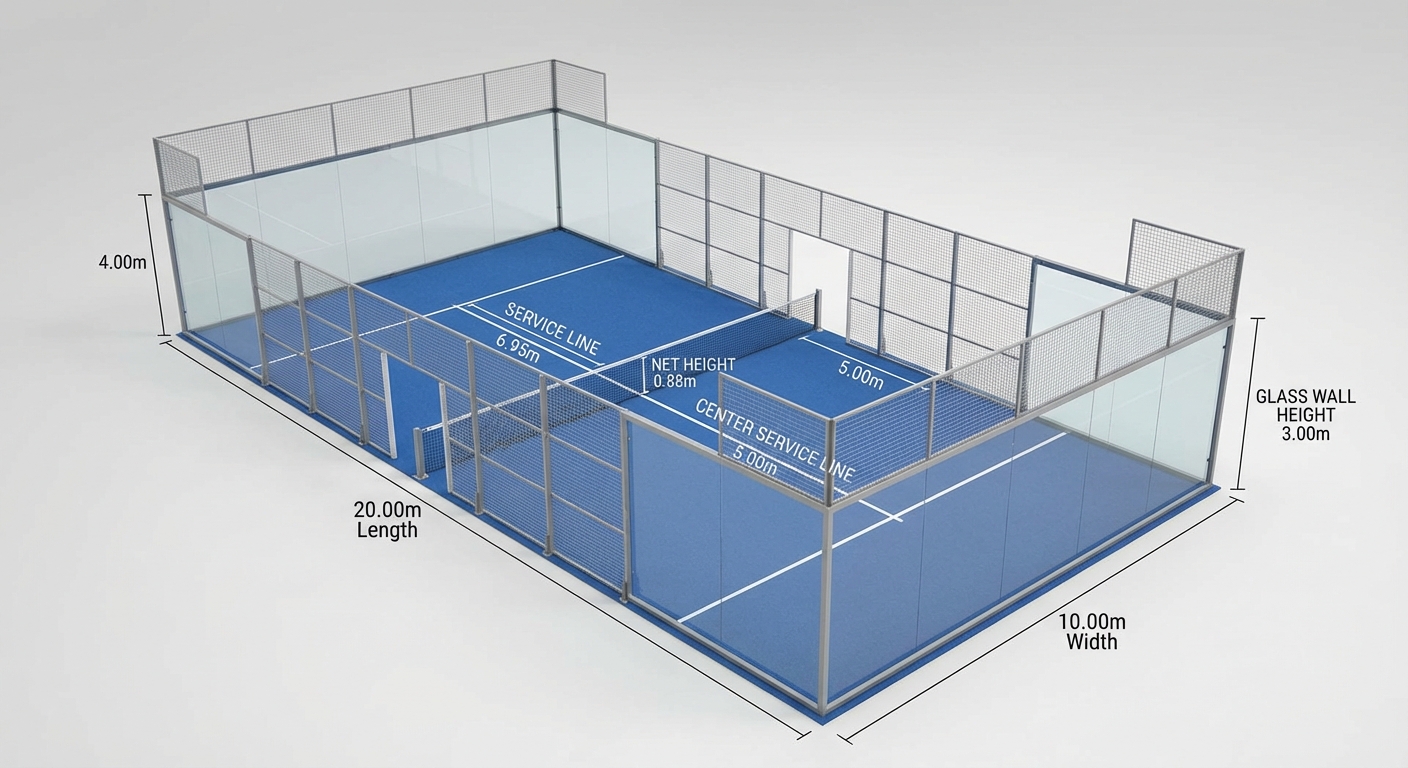 padel tennis court dimensions diagram