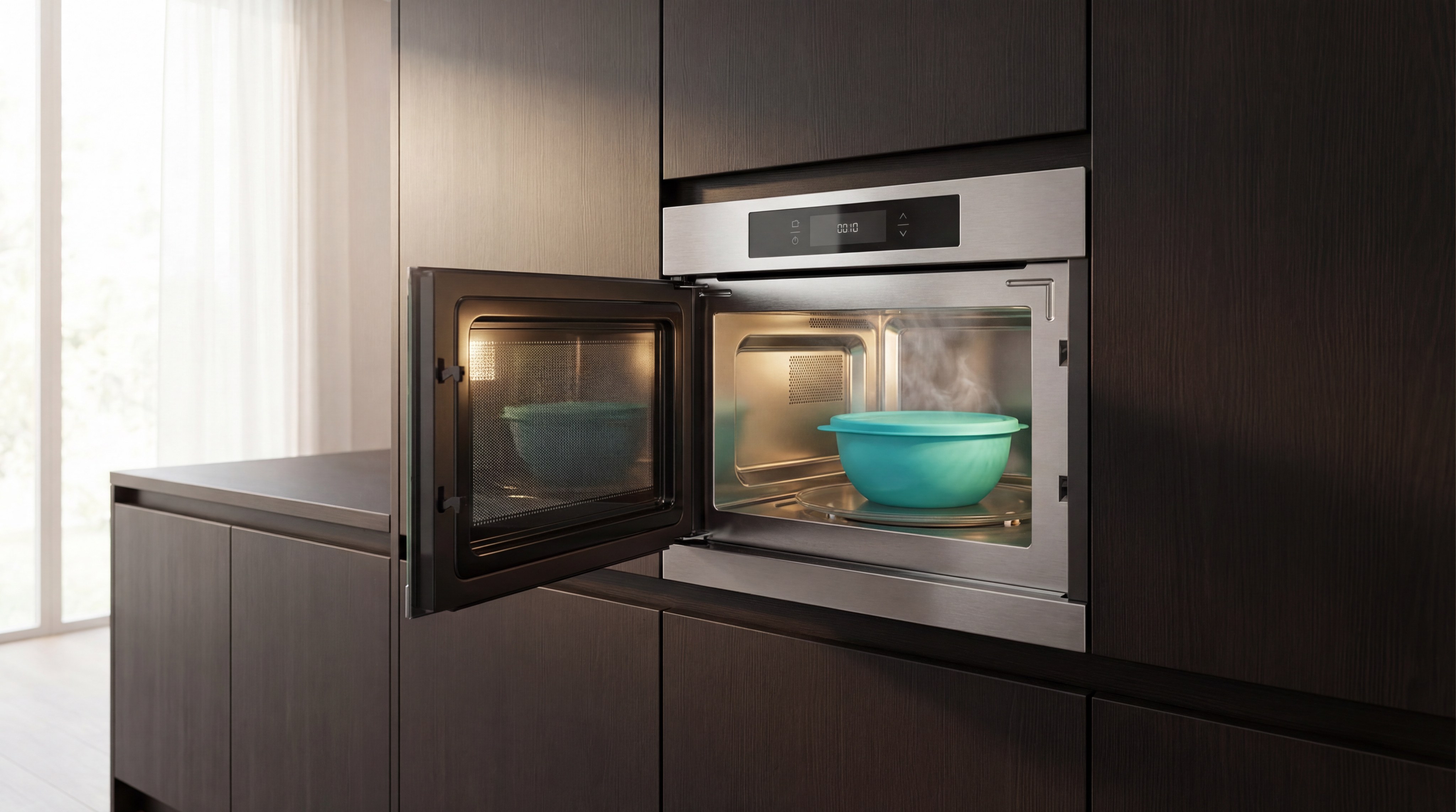 Modern kitchen microwave scene