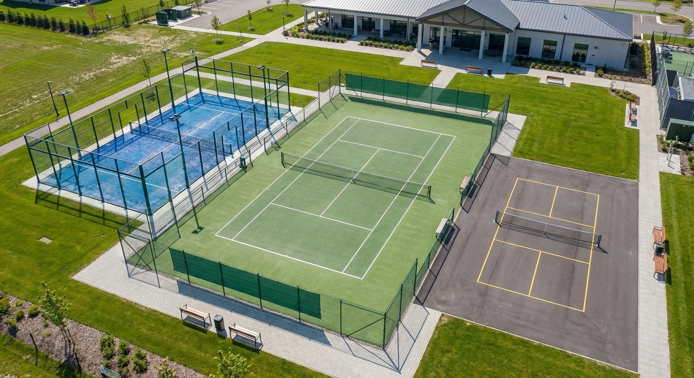aerial court comparison padel tennis pickleball
