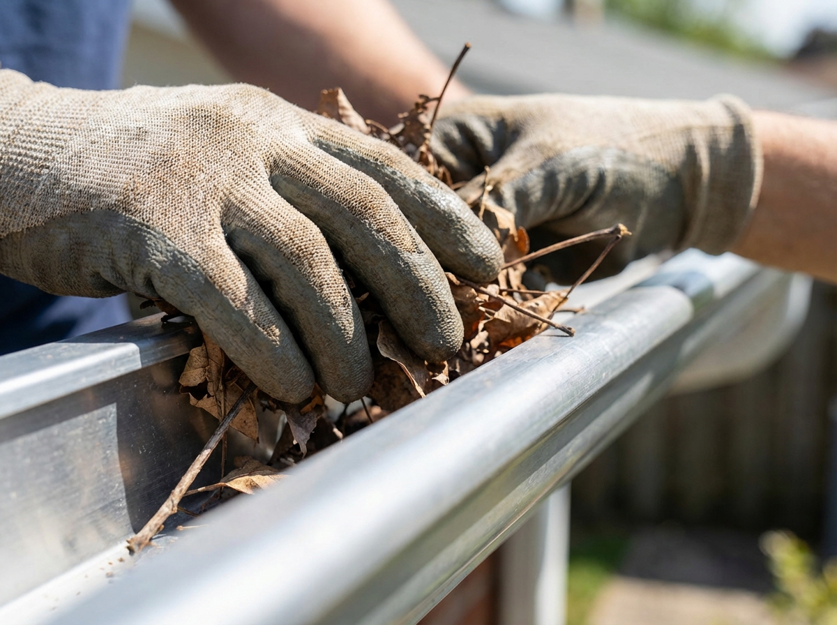Professional Gutter Cleaner at Work