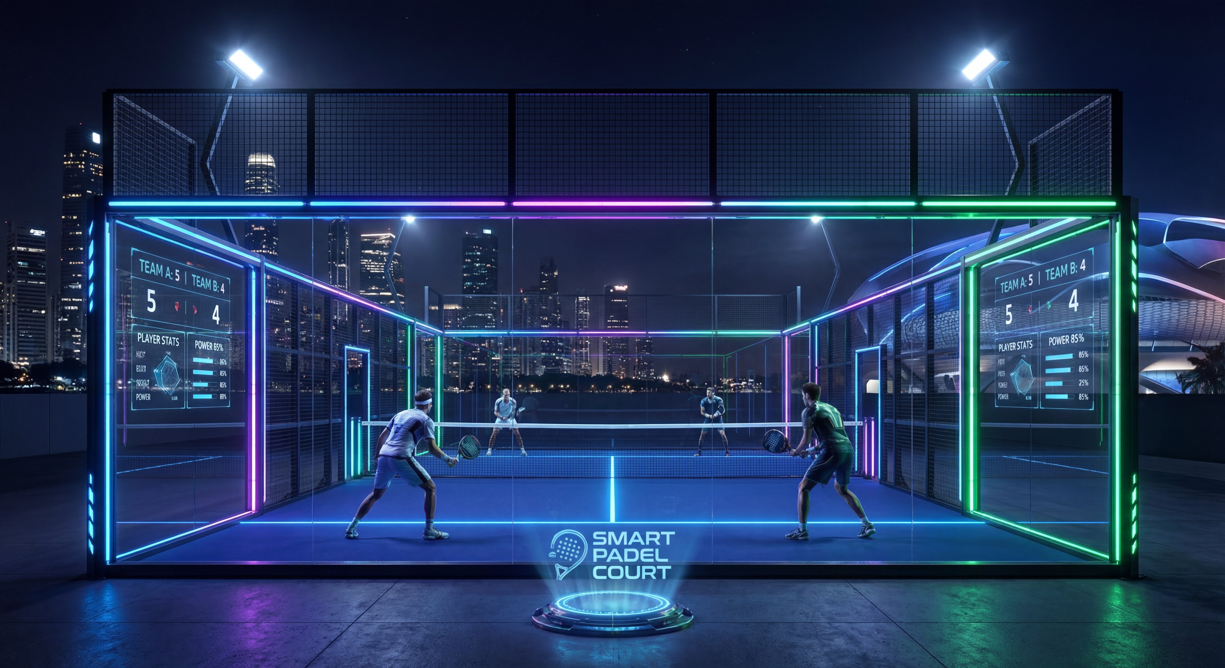 futuristic padel court night
