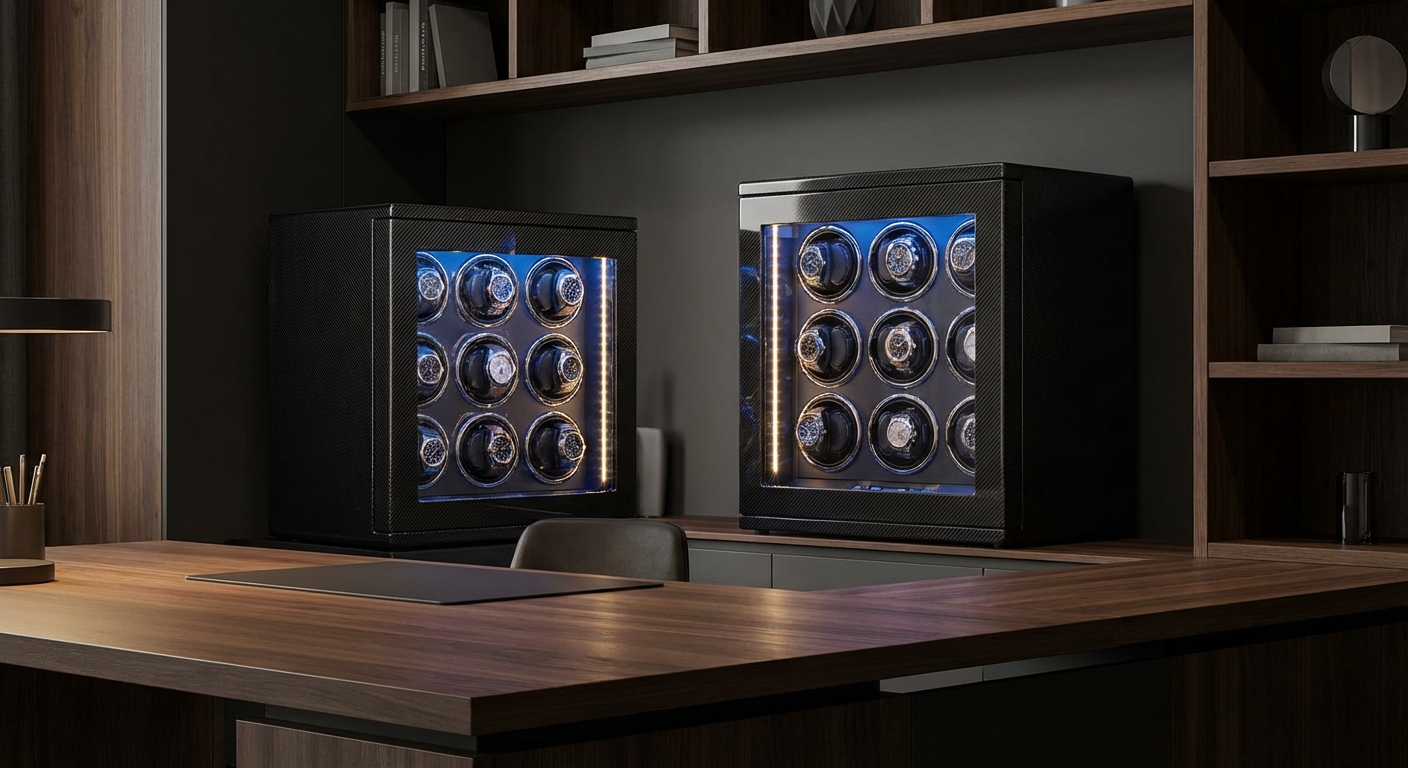 Luxury Multi-Slot Watch Winder Safe in Carbon Fiber