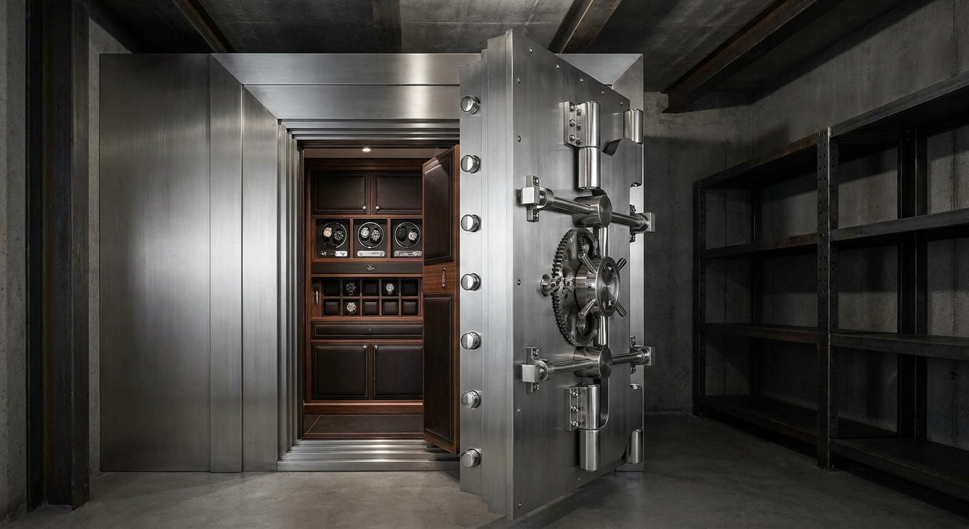 A reinforced steel heavy-duty safe vault with maximum structural strength