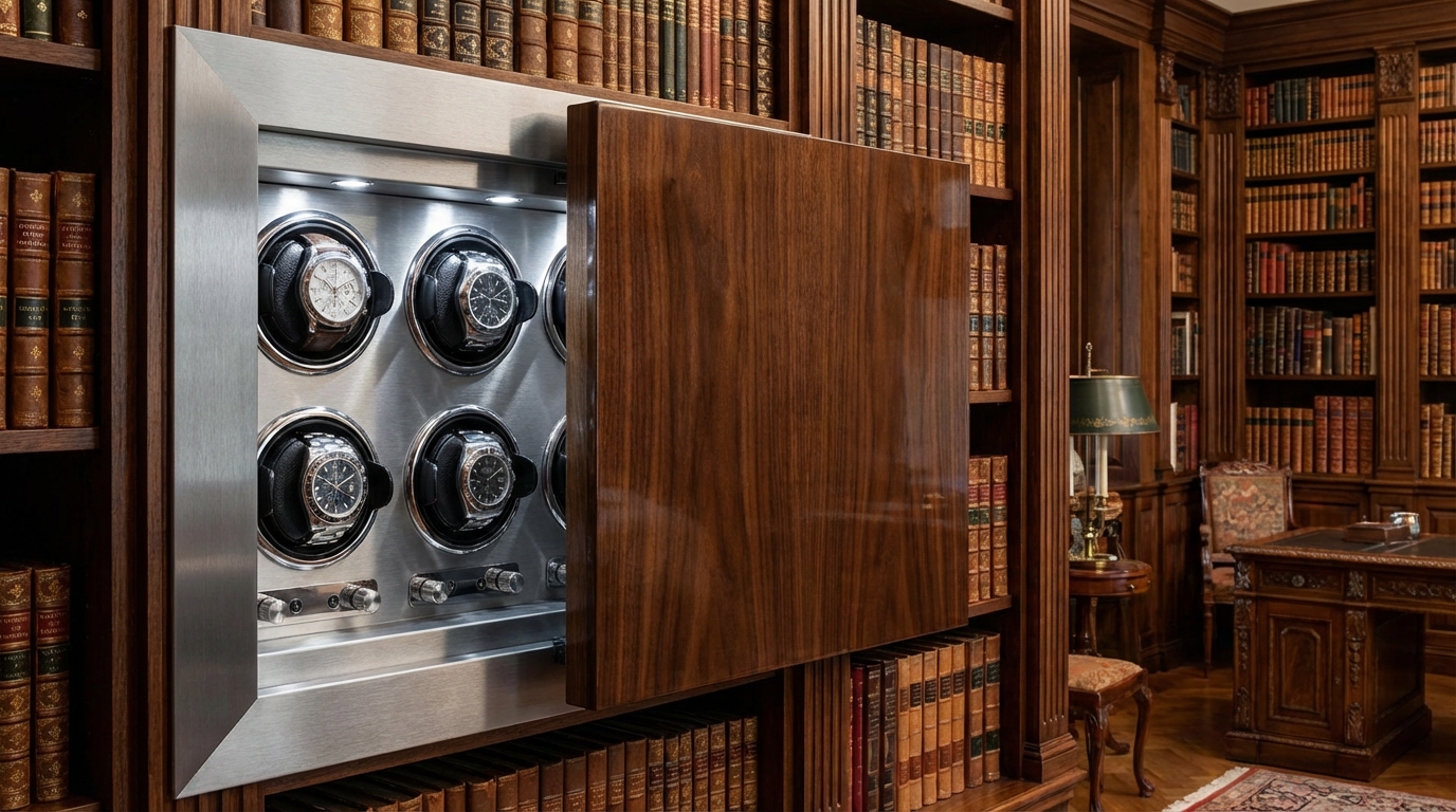 Luxury wall safe reveal behind panel