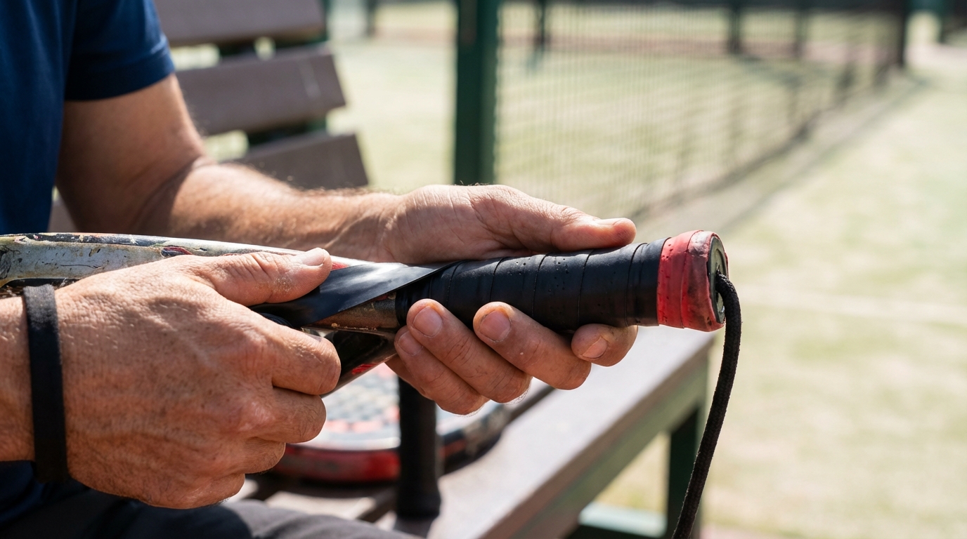 padel player overgrip application