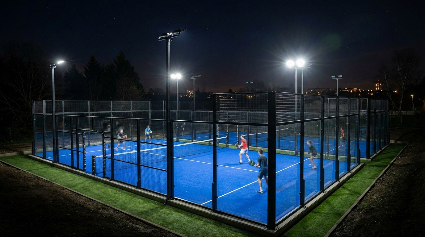premium padel court night shot
