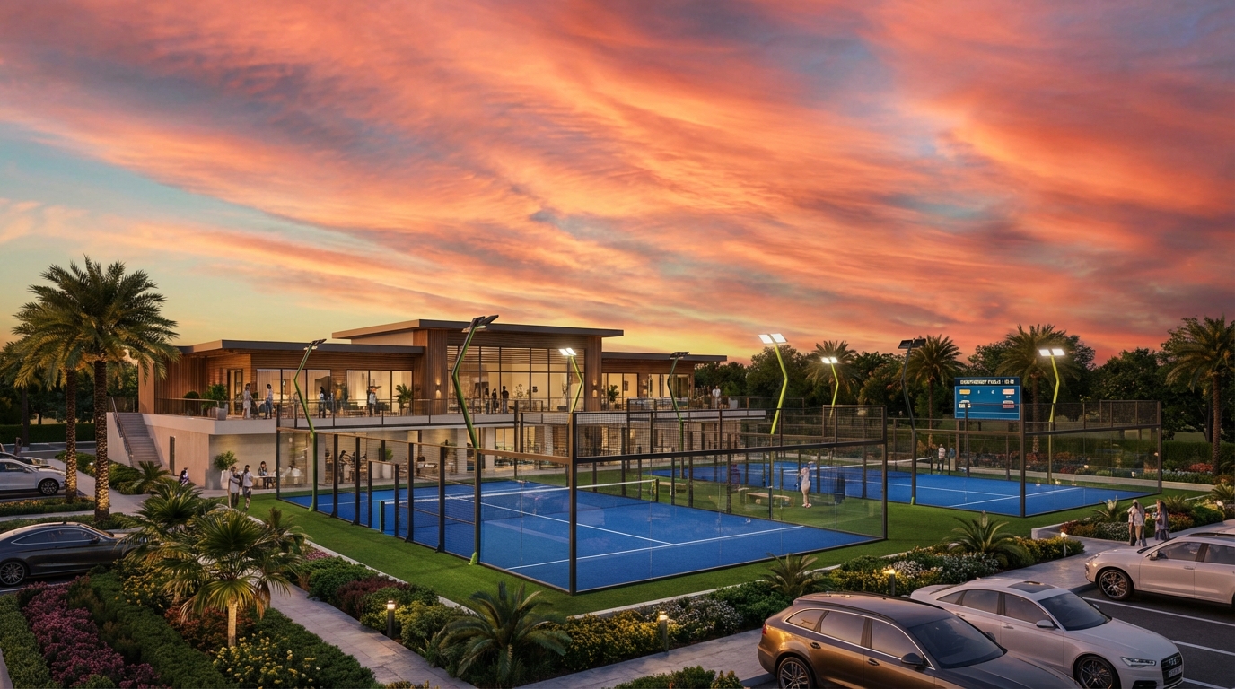 premium padel court sunset