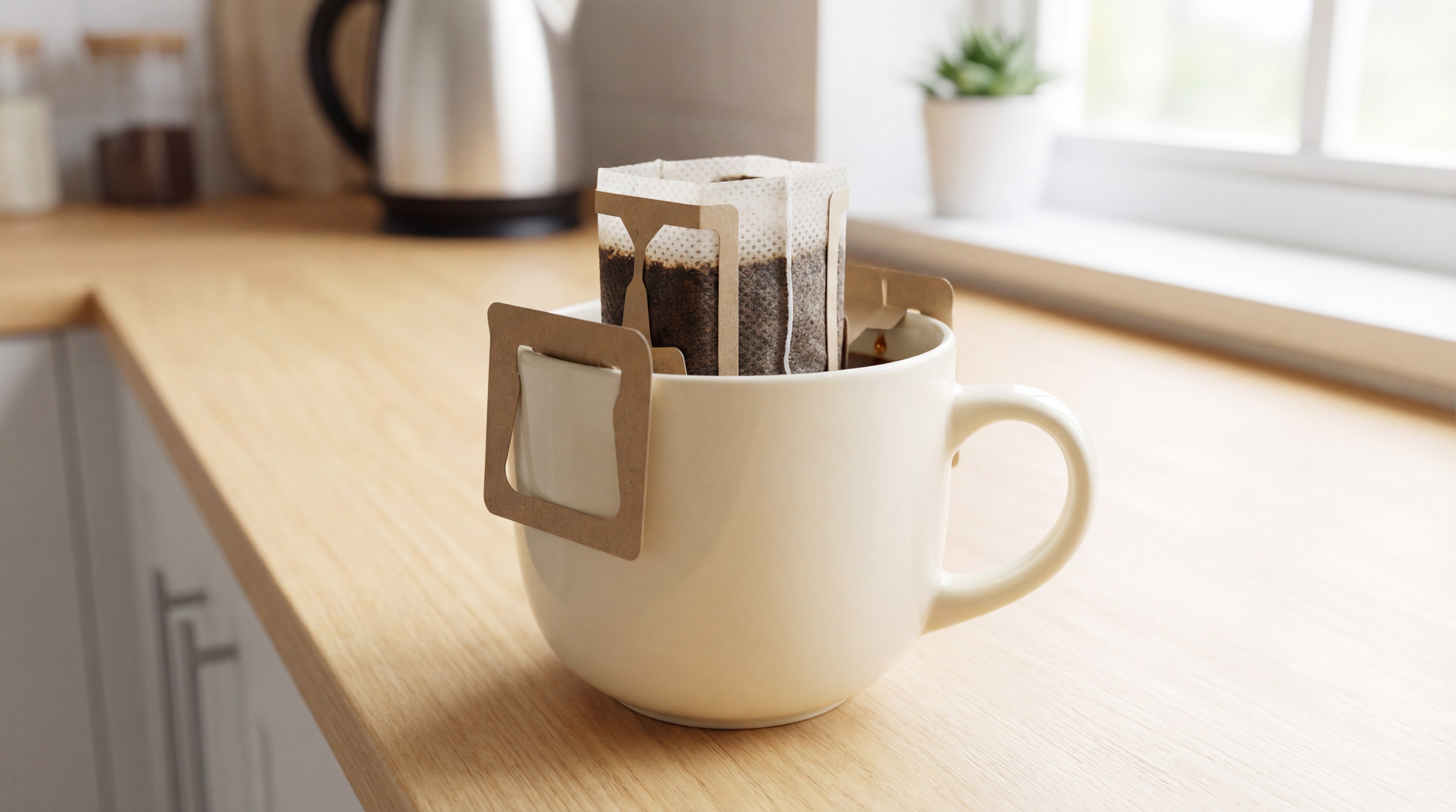 Innovative single-ear filter bag showcasing drip coffee trends 2026 for better cup stability.