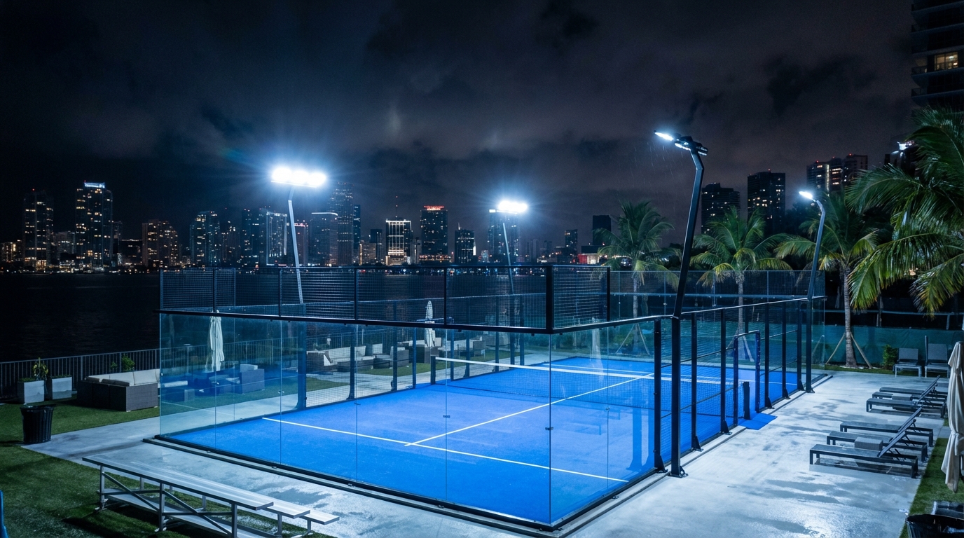 miami padel court night lighting
