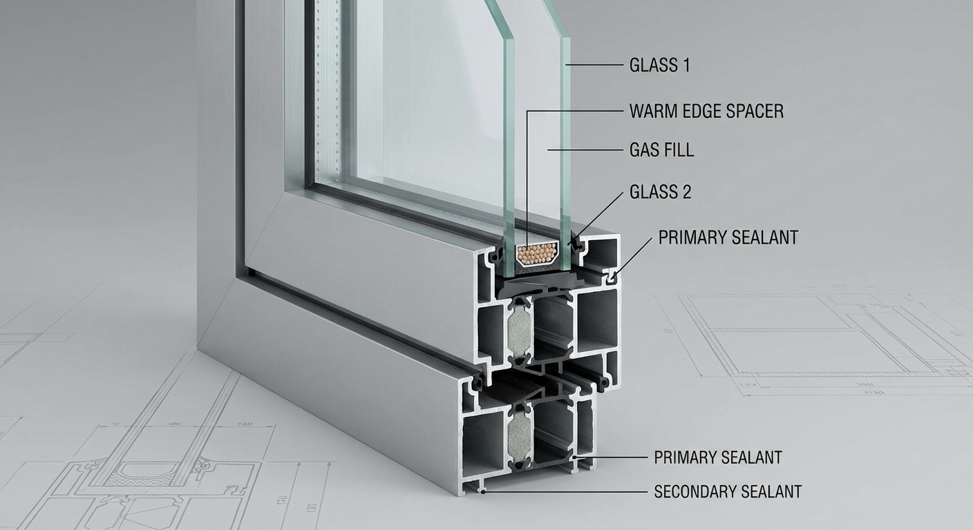 Cross section of a double glazed IGU showing the air gap