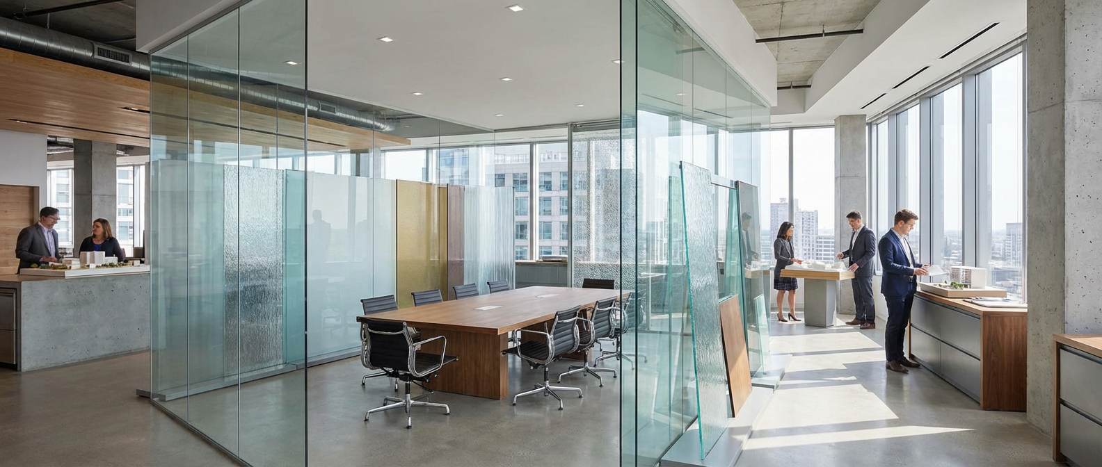 modern glass showroom meeting room