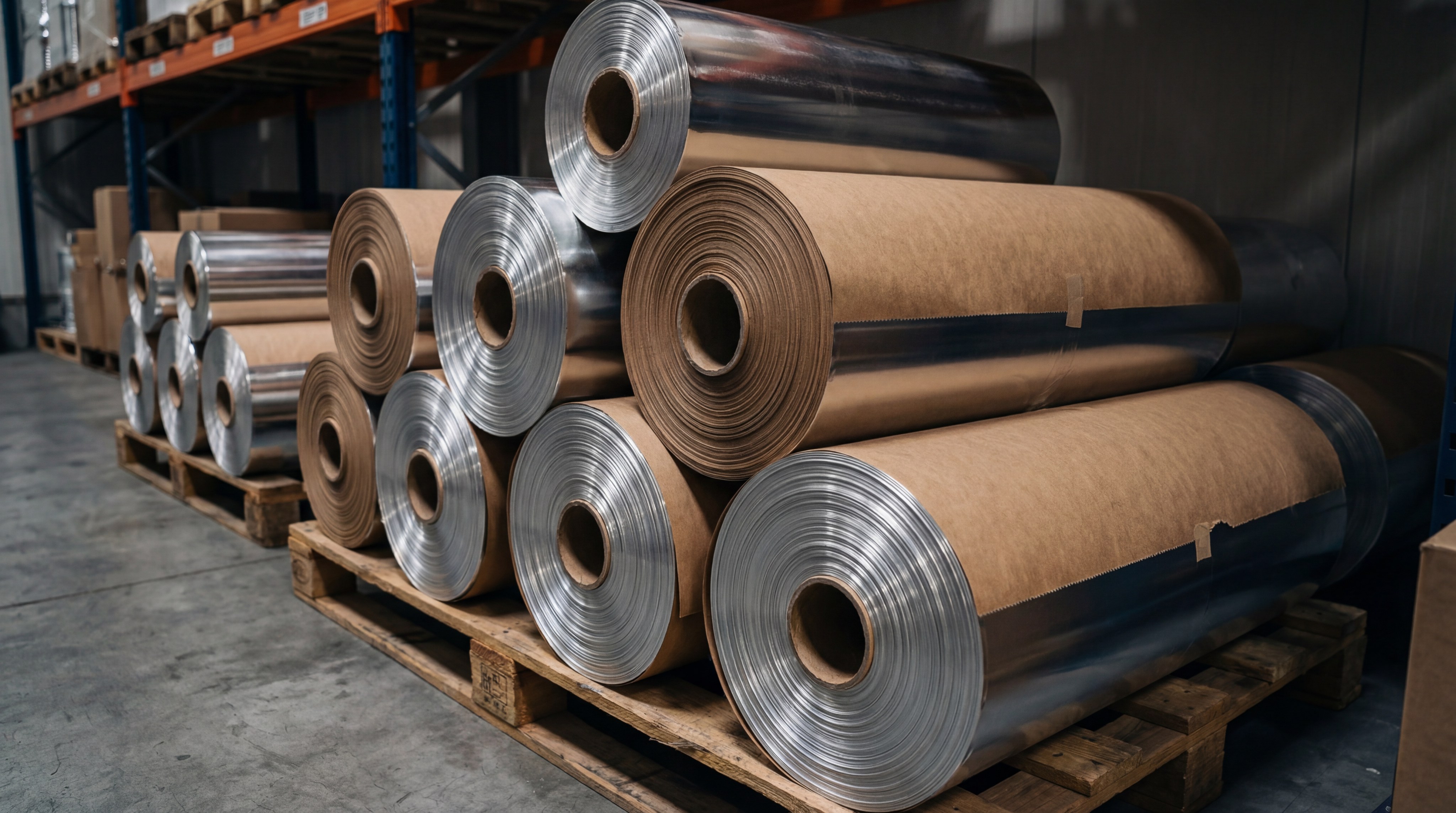 Industrial Coffee Packaging Film Rolls in Warehouse Storage