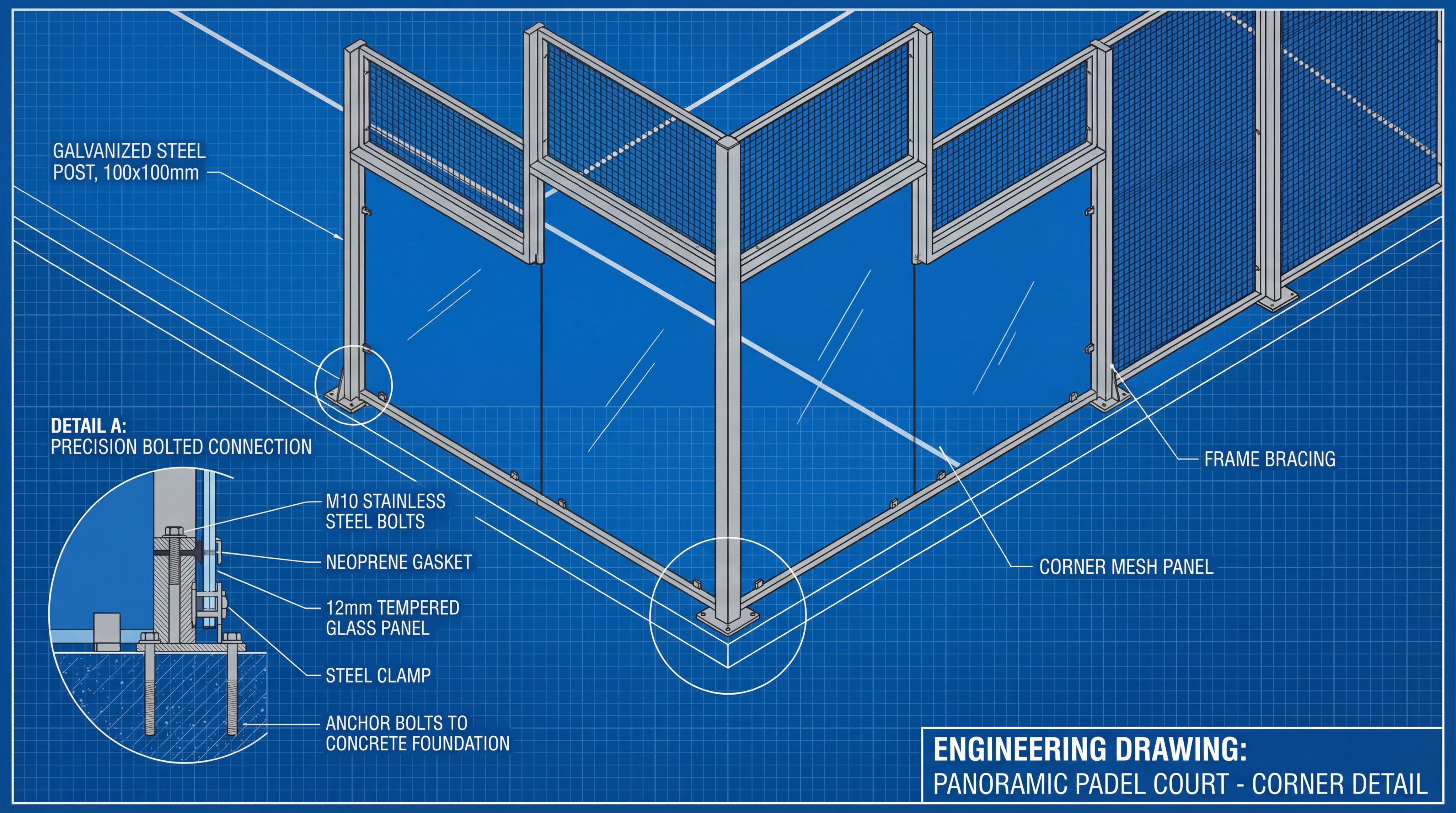 panoramic padel court engineering detail