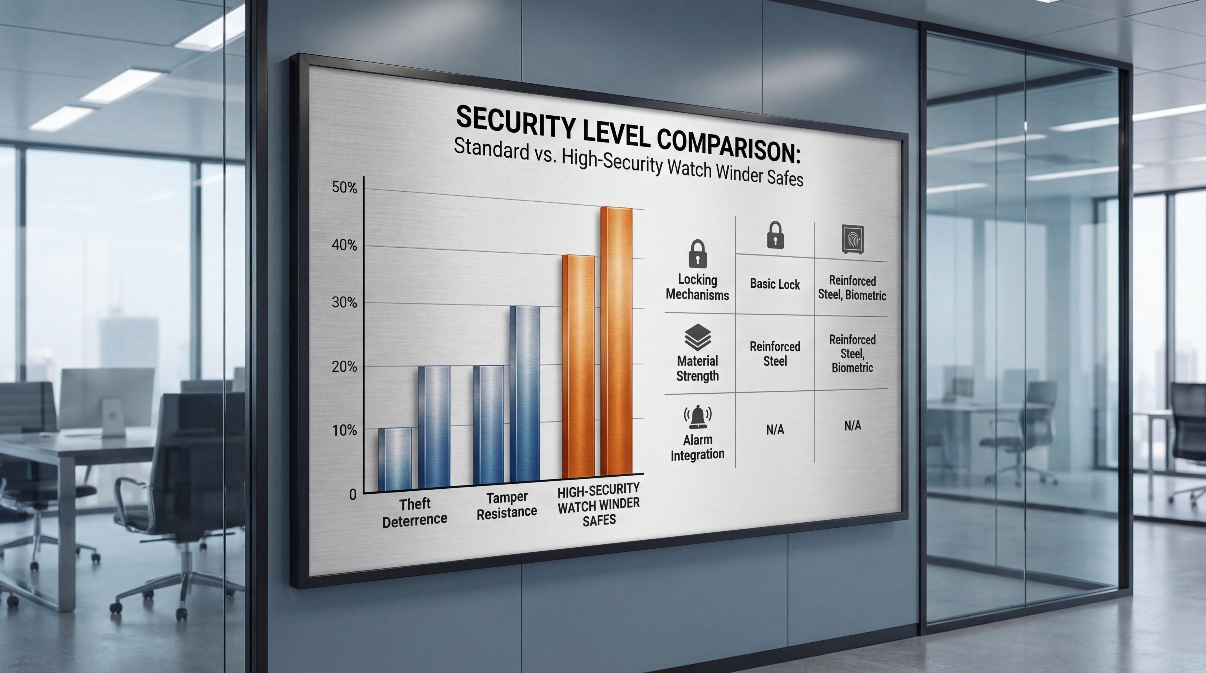 Data chart comparing security levels of standard winders vs high-security safes
