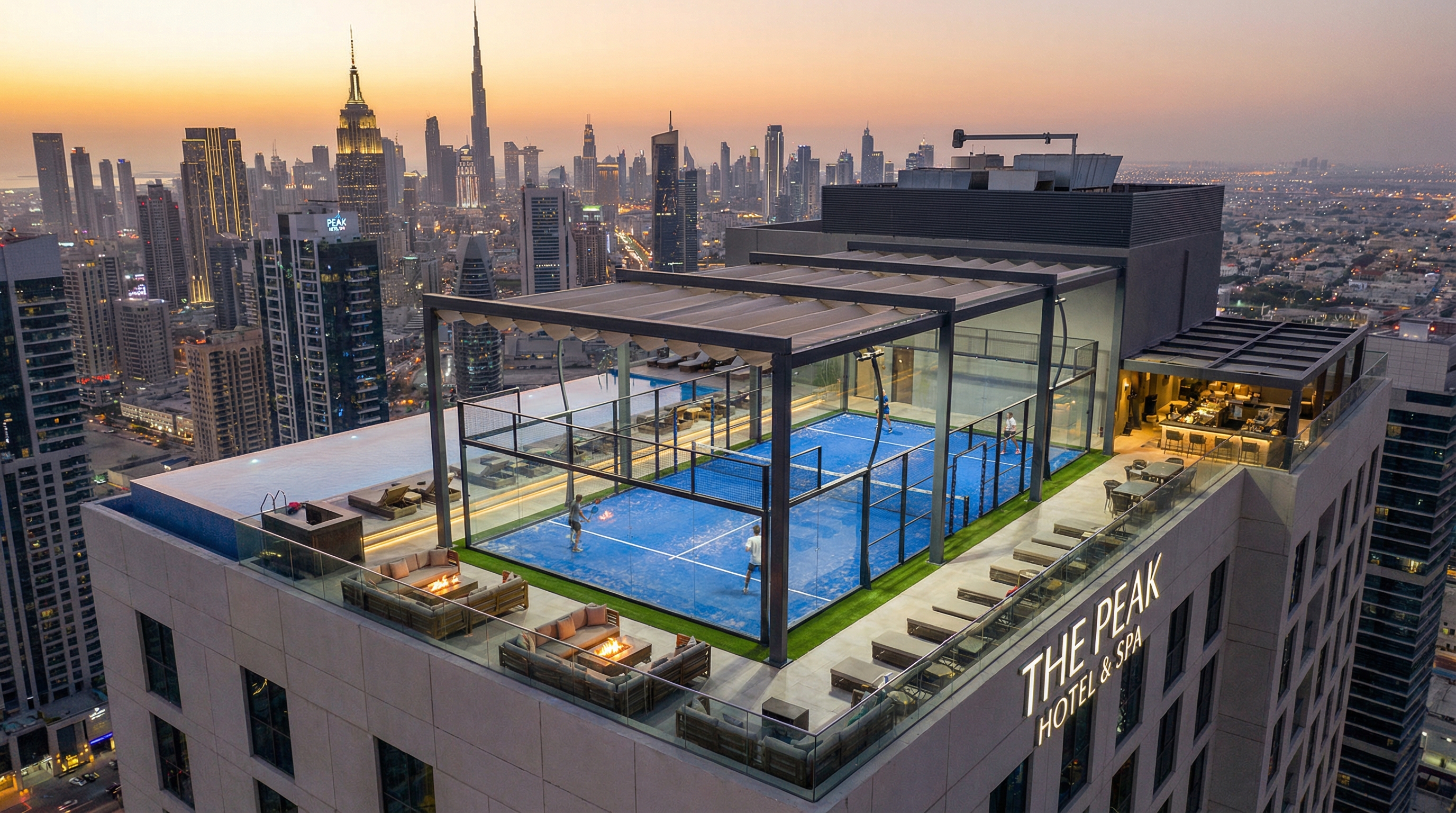 rooftop padel court luxury hotel