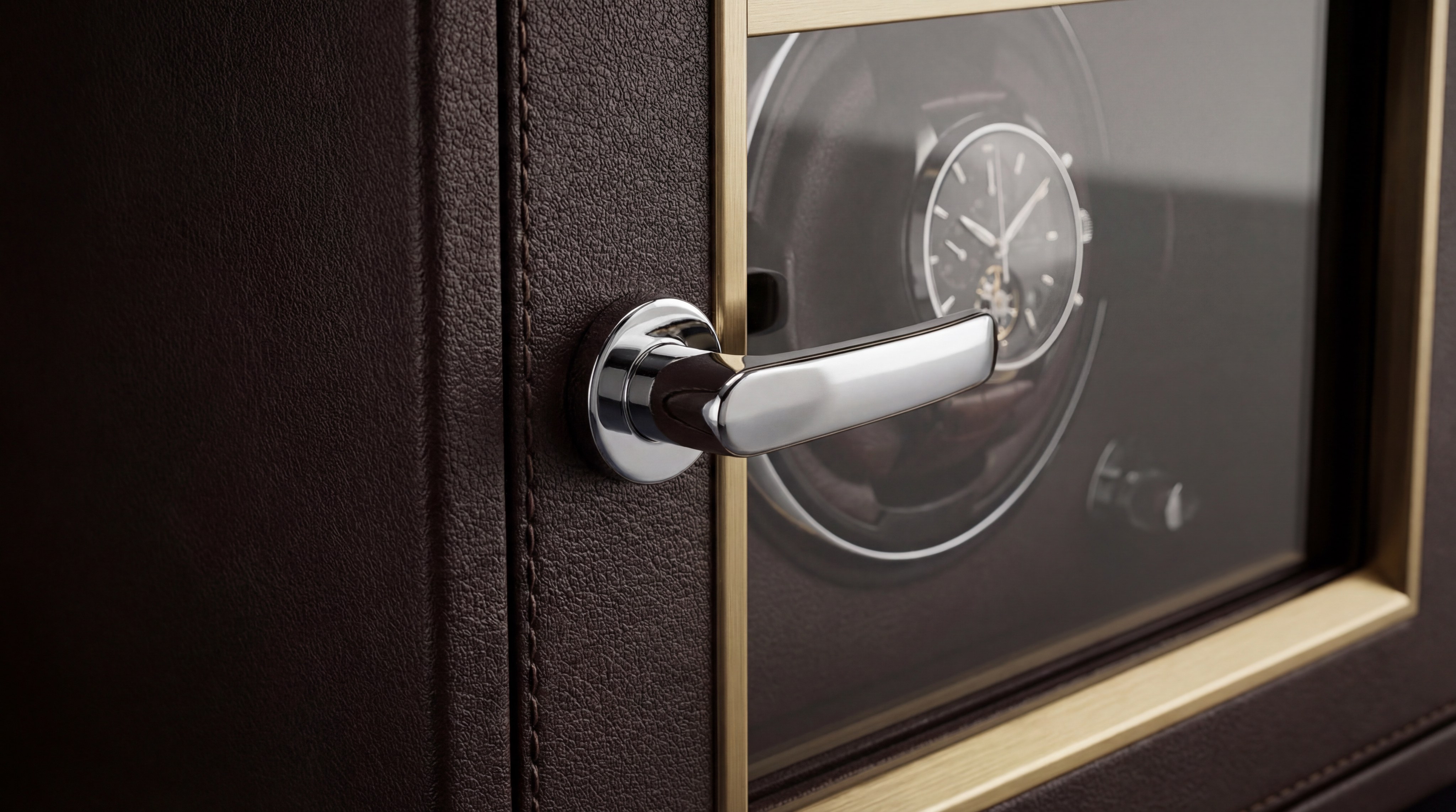 Luxury Safe Watch Winder with Vegan Leather and Chrome Hardware