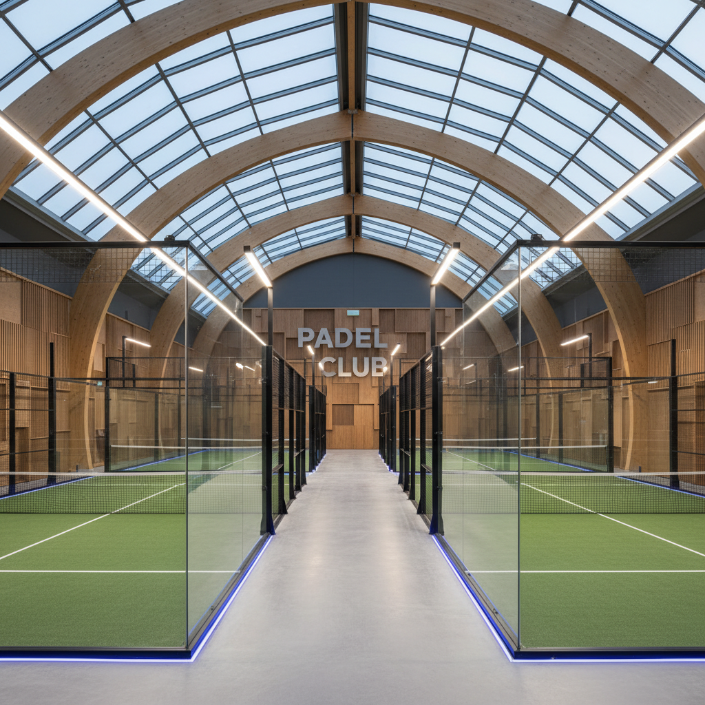 Aerial drone view of a multi-court padel club featuring different turf colors