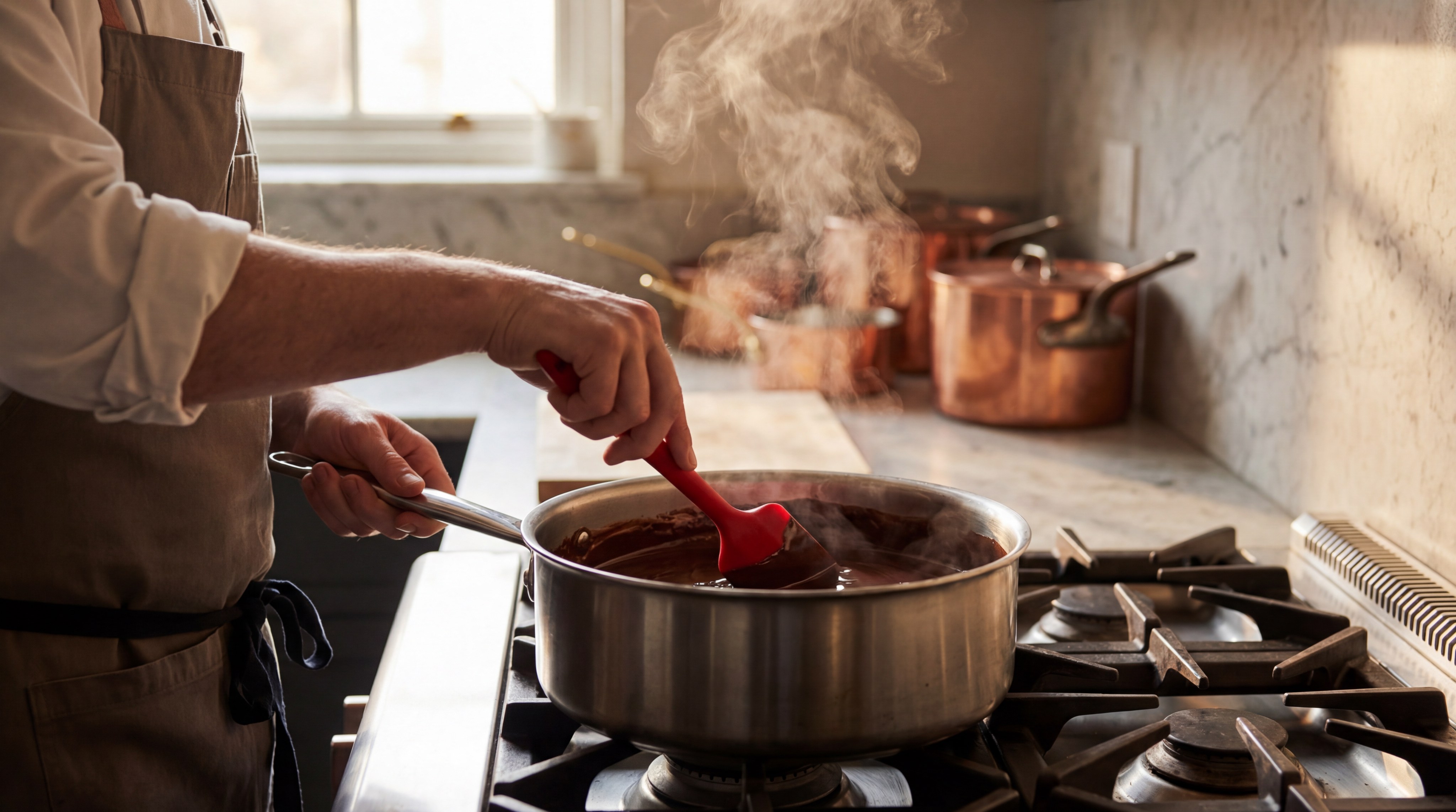 professional chef chocolate stirring