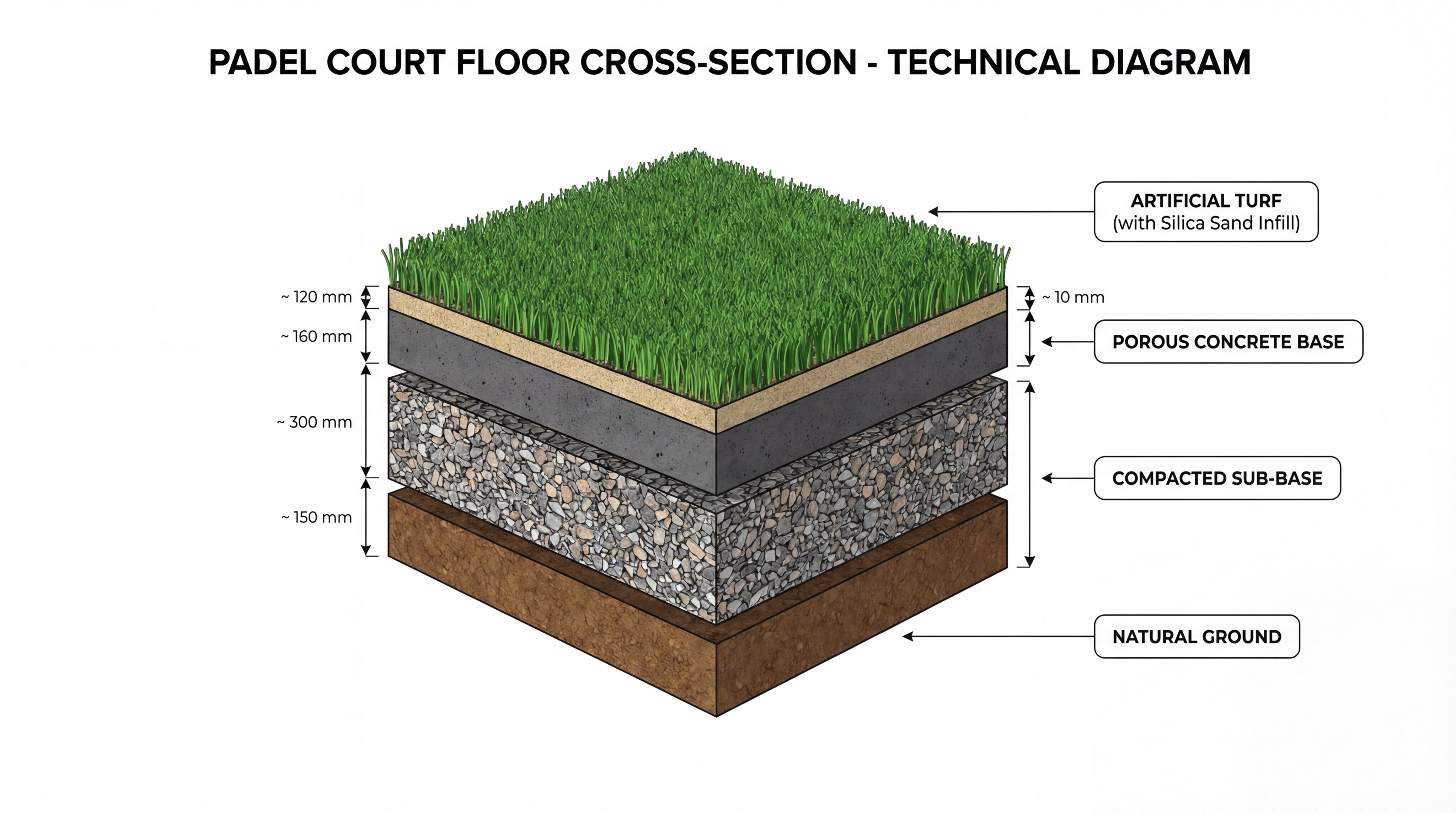 padel court floor cross section