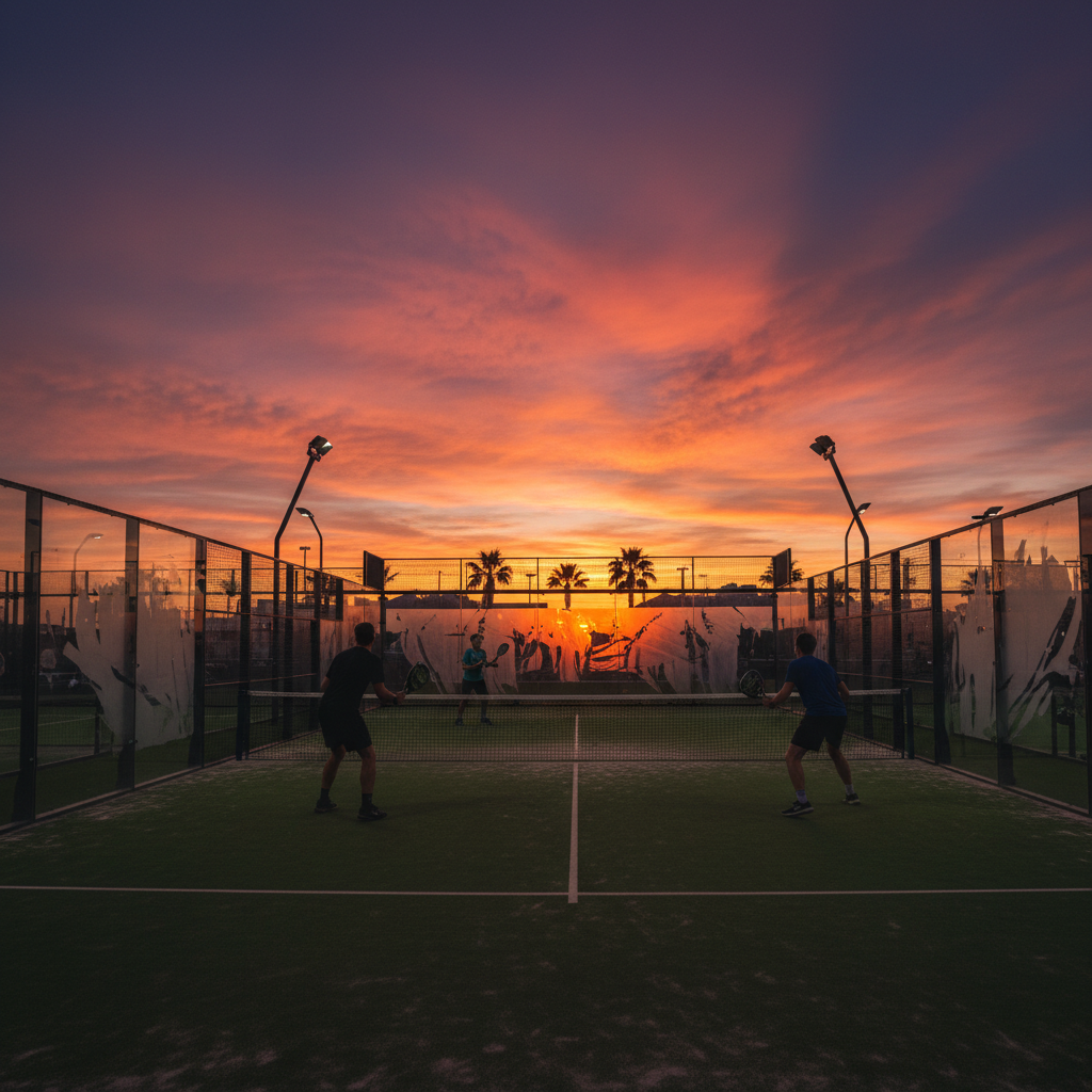 padel court sunset players