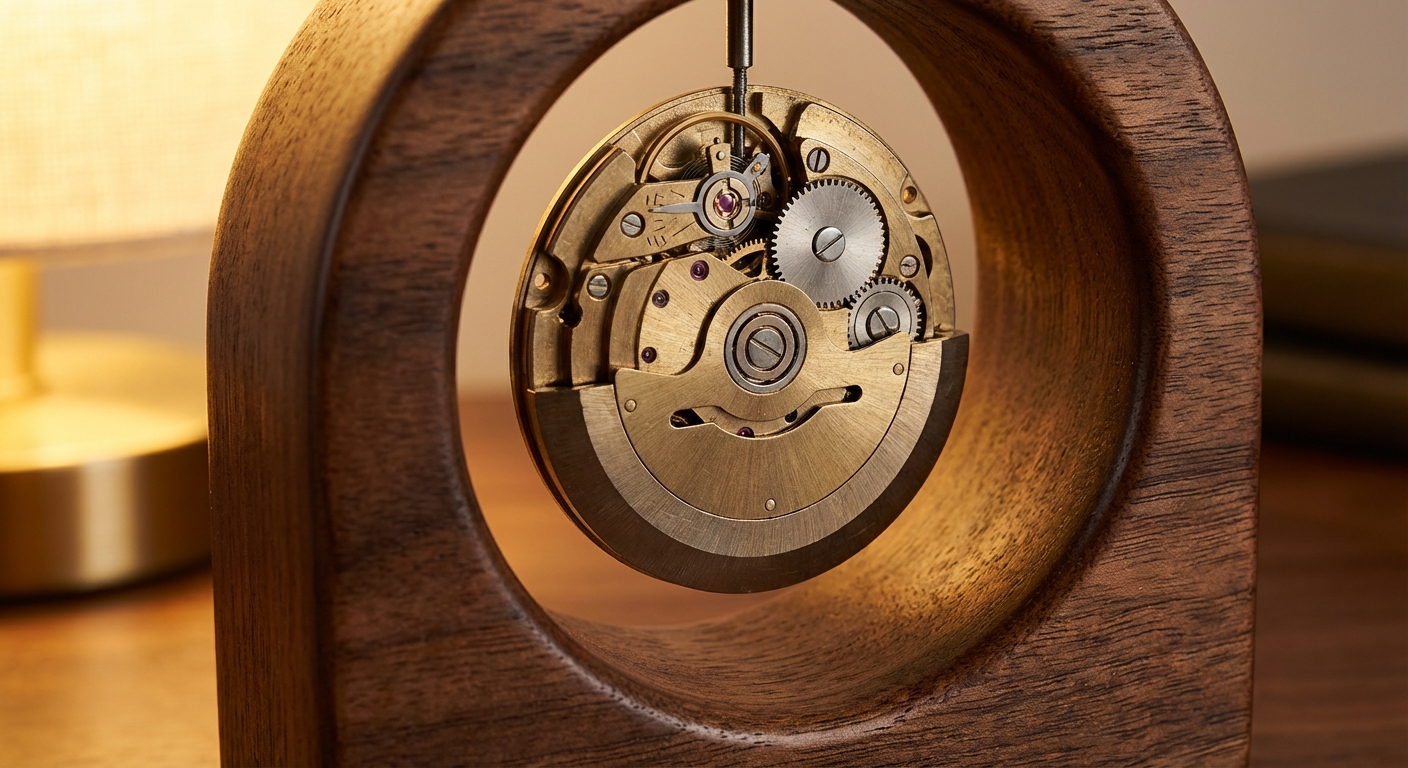 Rotorwind Vintage Watch in Walnut Cradle Macro Study