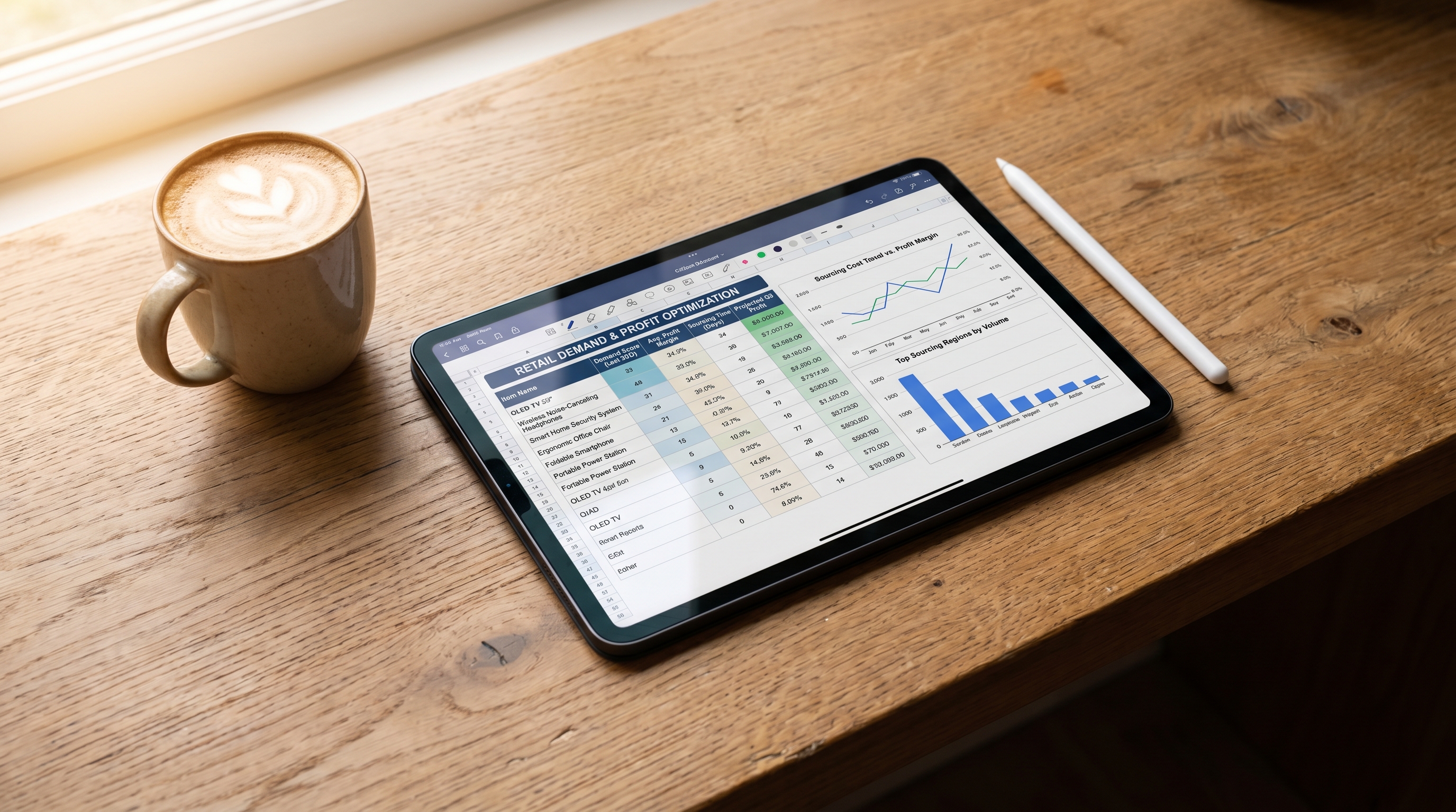Retail Analytics Dashboard on Tablet Workspace